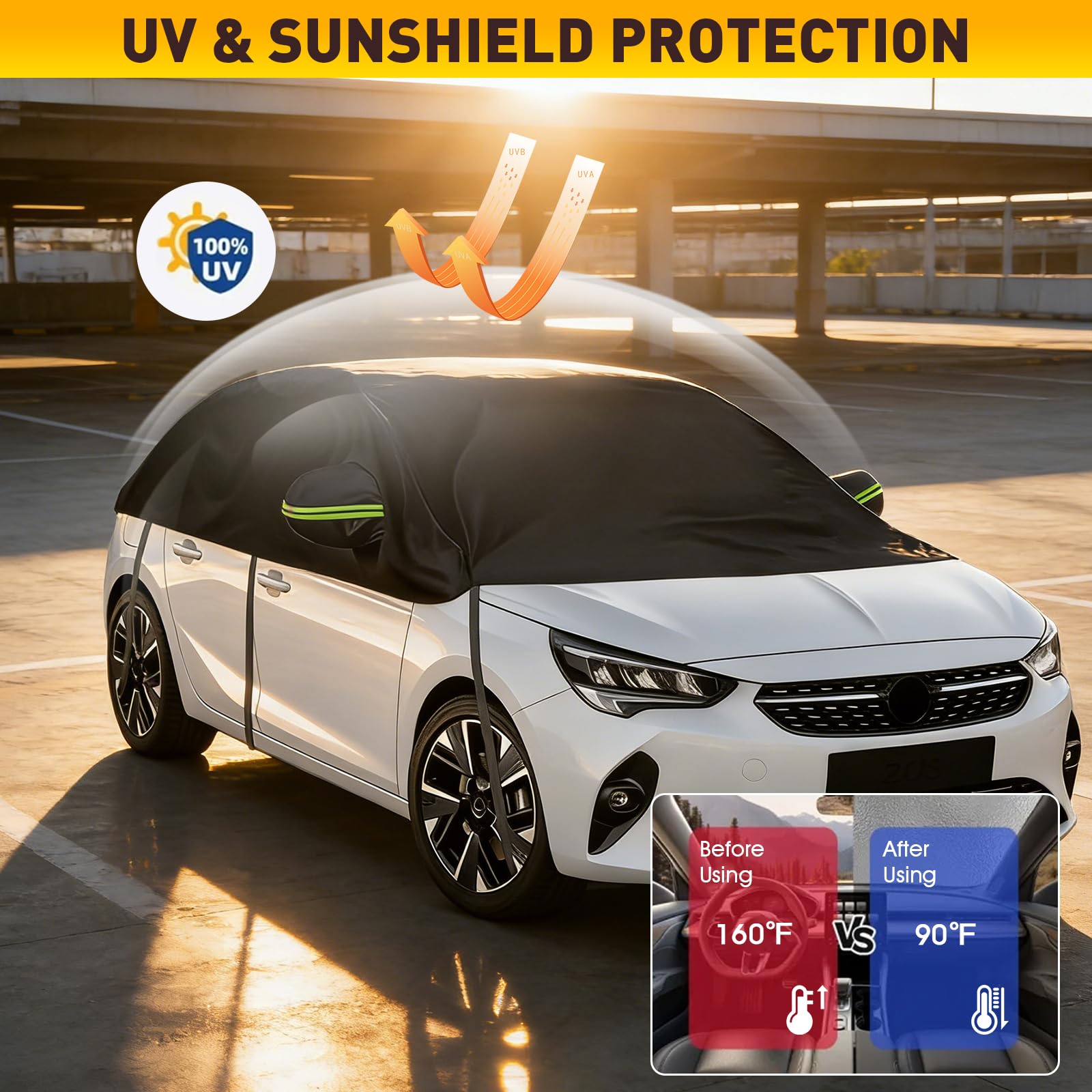 Halbe Autoabdeckung Ersatz Passend für Peugeot 208 2012-2025, Sonnenfest Hälfte Halbgarage, Wasserdicht Auto Halbgarage, UV-Beständige Regen Sonne Staub Schutz