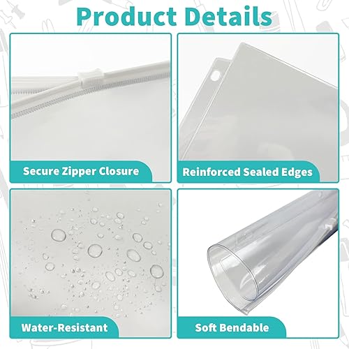 Miniatura 5 de Binditek Paquete de 40 bolsillos de plástico con cremallera, carpetas perforadas de 3 agujeros para carpeta de 3 anillas, PVC transparente con