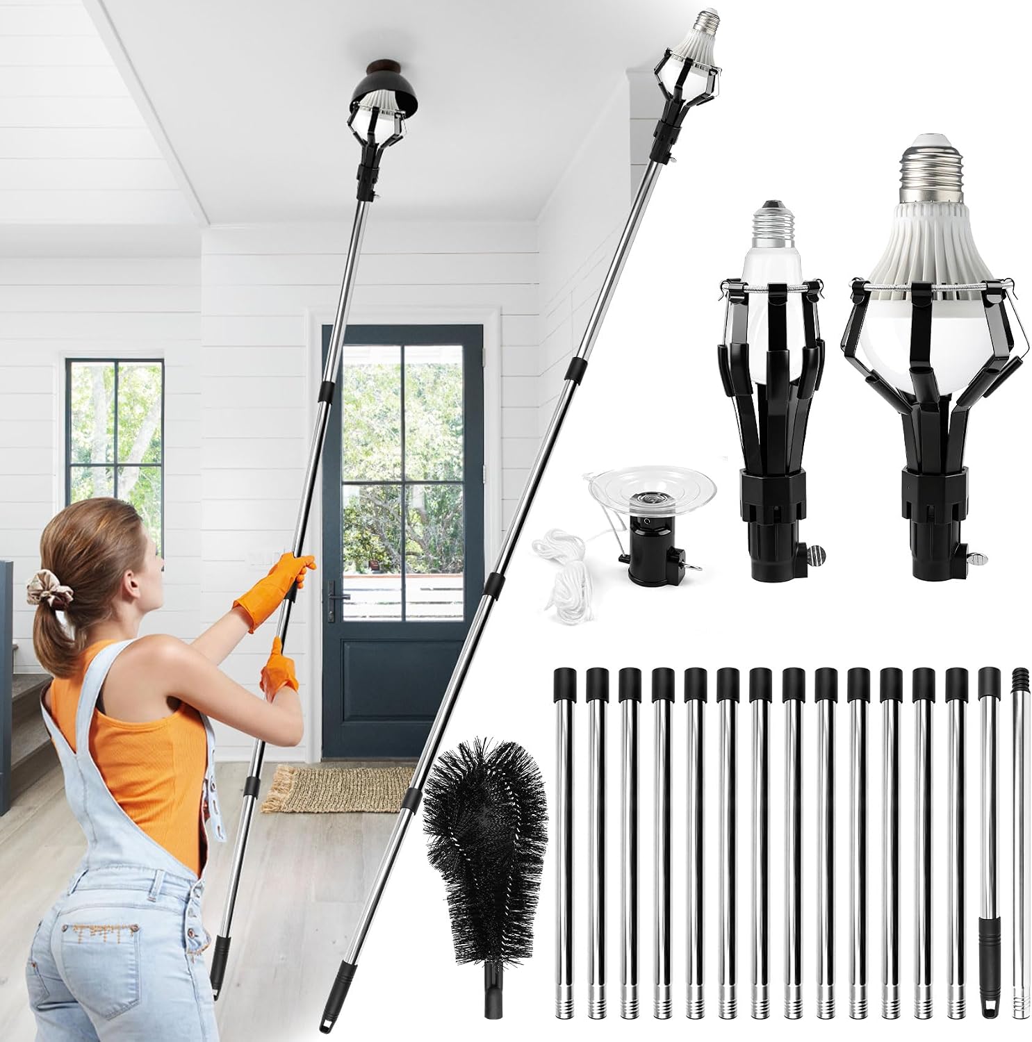 Light Bulb Changer for High Ceilings with 5-20FT Telescopic Pole