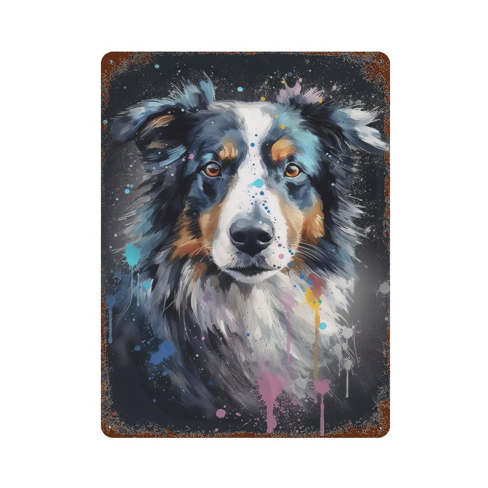 Collie Dog Painting 15.7"x11.8" Vintage Rust Metal Sign, Shabby Chic Decor for Garage, Bar And Workshop Decor