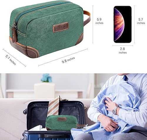 Miniatura 5 de emissary Neceser de viaje de cuero y lona para hombre, kit de aseo Dopp para hombre, bolsa de afeitar para accesorios de viaje, 2 - verde, Neceser