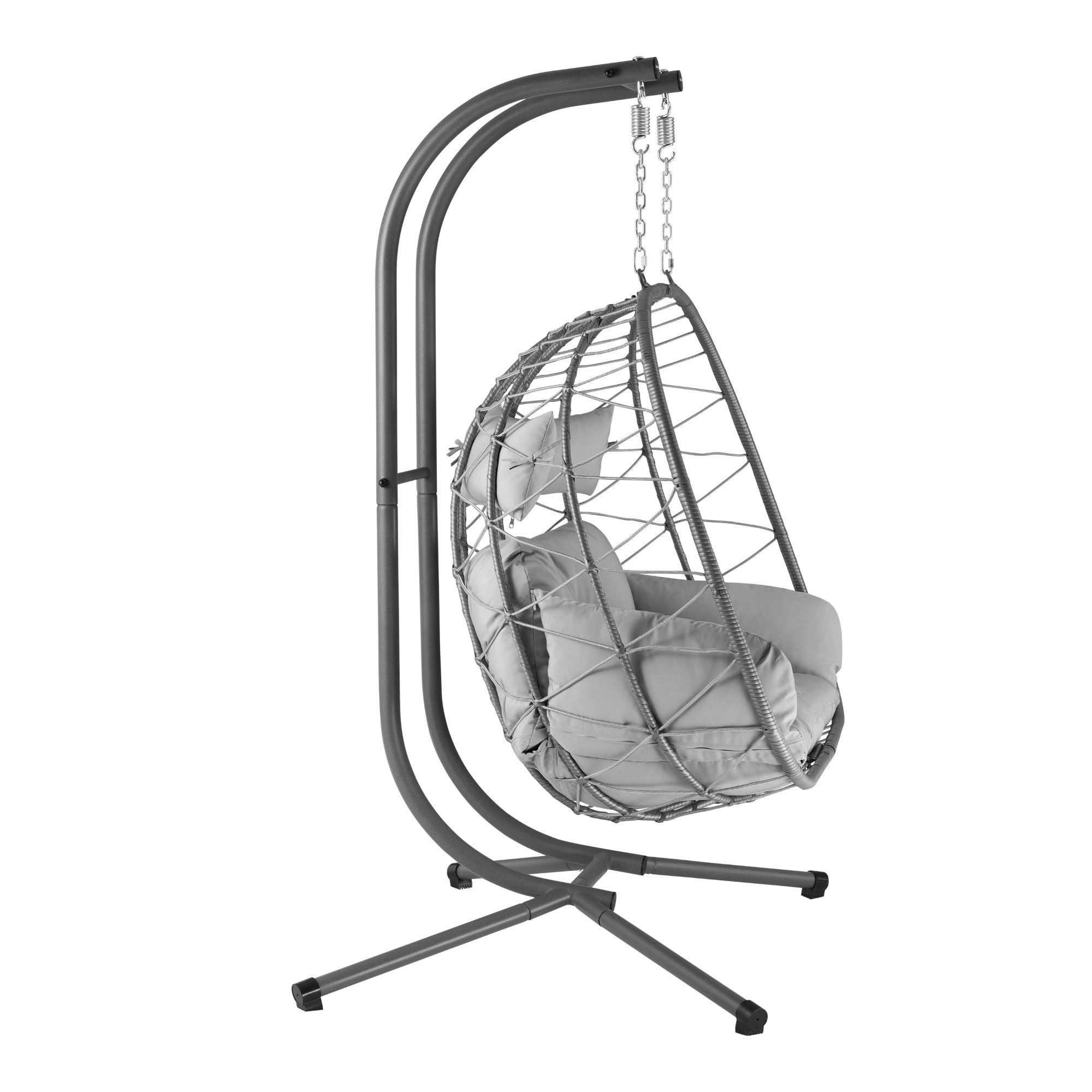sedia sospesa per 2 persone con sostegno | Grigio | Altalena XXL per interni ed esterni | Cuscino e cuscino inclusi | Sedia a due posti, sedia in vimini