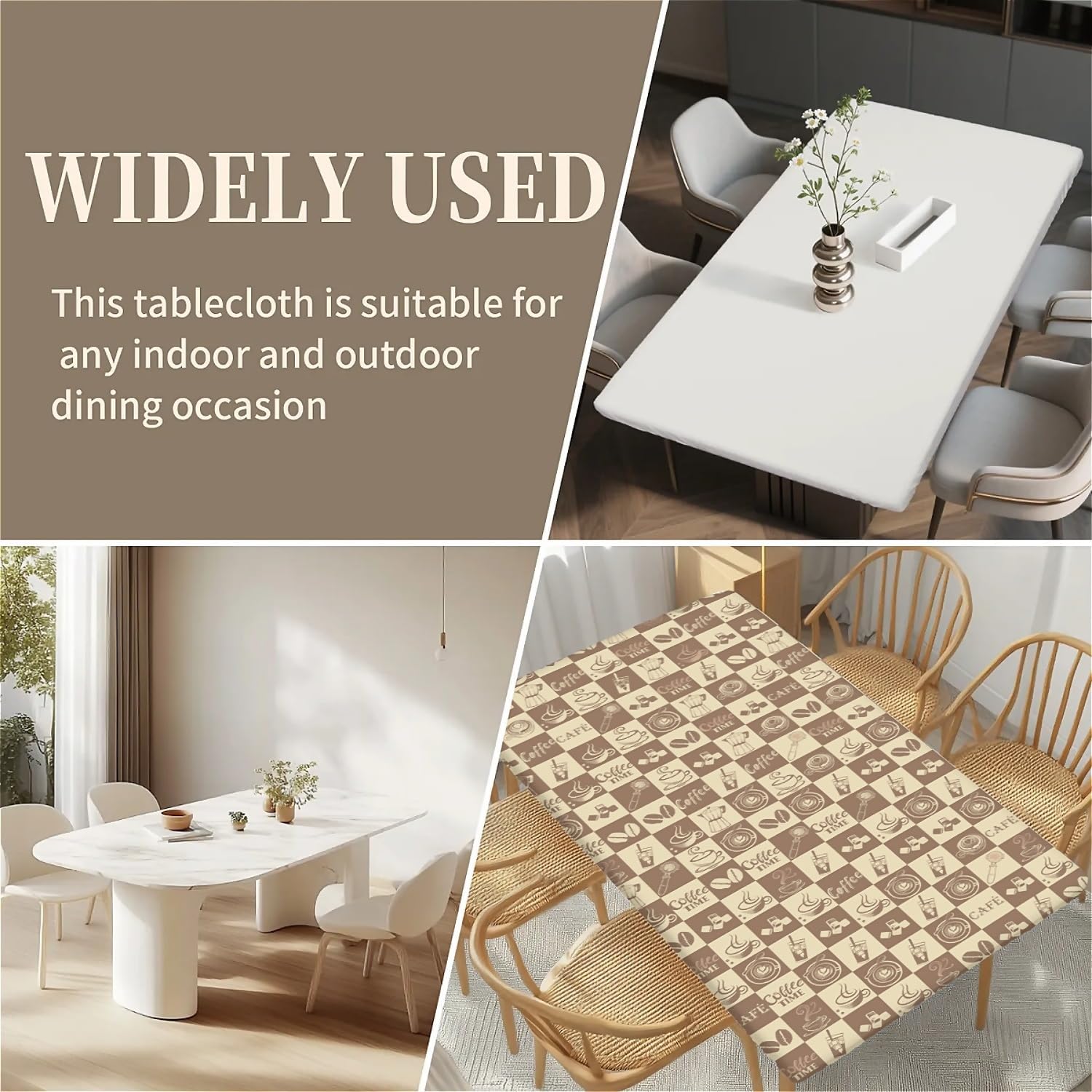 Rectangle Wipeable Tablecloth with Elastic, Fitted Waterproof Outdoor Tablecloth for 6 Foot Rectangle Tables, Picnic, Camping, 30"x72", Coffee