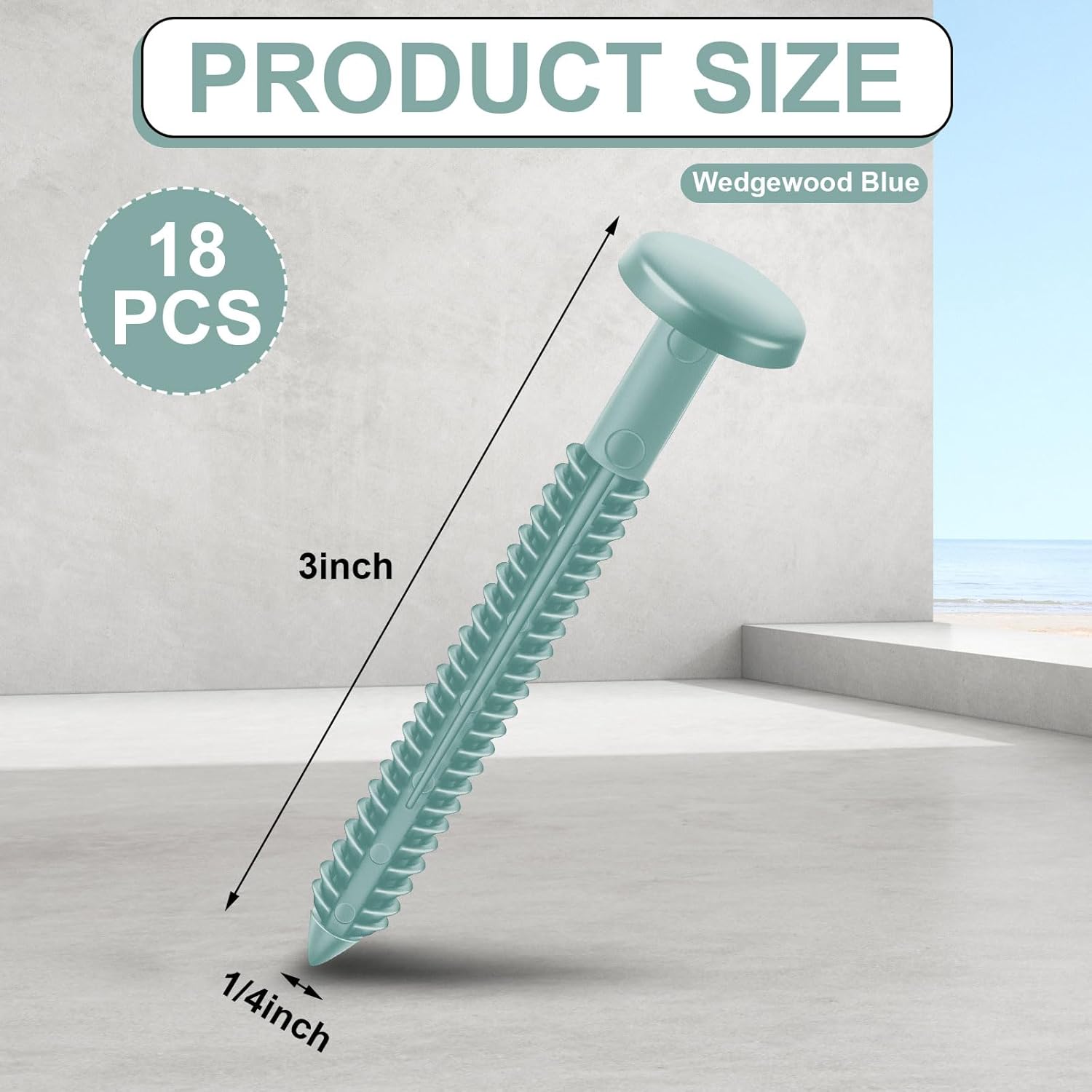 Blulu 18 Pcs 3 Inch Vinyl Shutter Fastener Window Panel Peg Lok Pin Pegs Screws Shutter Spikes Anchor (Wedgwood Blue)