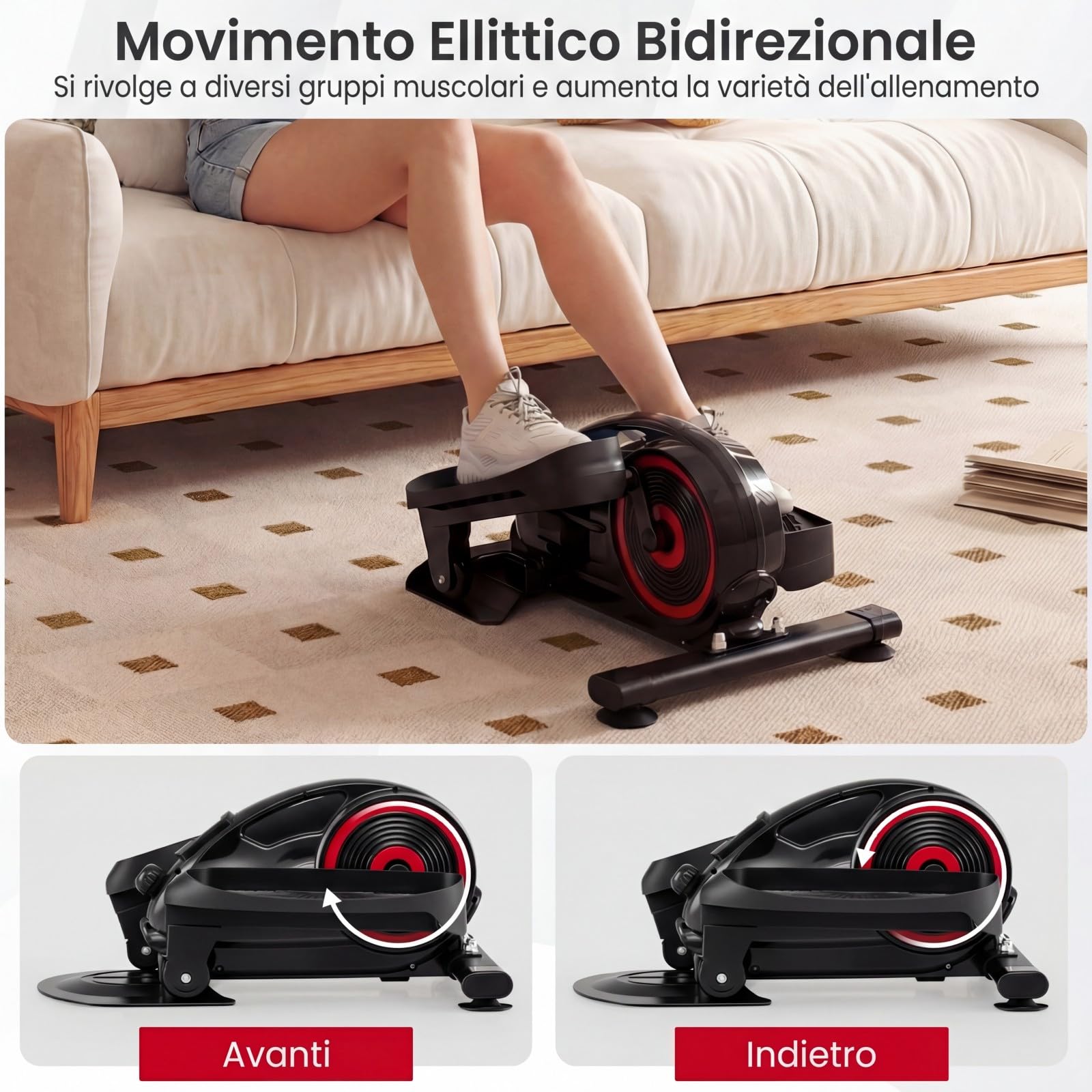 COSTWAY Ellittica sotto Scrivania Salvaspazio | con Display e Resistenza Magnetica Regolabile, Pedaliera Riabilitazione Silenziosa per Gambe e Cardio a Basso Impatto