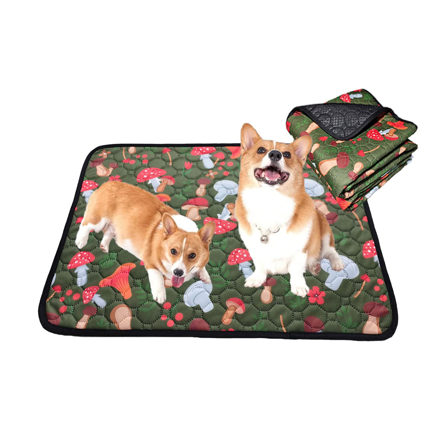 2 Pack Washable Pee Pads for Dogs,Resuable Puppy Training Pads, Super Absorbent Waterproof Dog Mat, ,Non Slip Puppy Pads,Fast Drying Training Pads for Home, Car, Travel (Green Mushroom, 45x60CM)