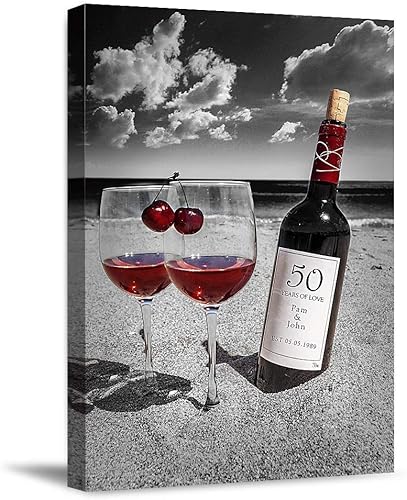 Copas de vino para parejas, en blanco y negro, fotos personalizadas únicas o impresiones en lienzo con nombres de pareja y fechas especiales, regalo