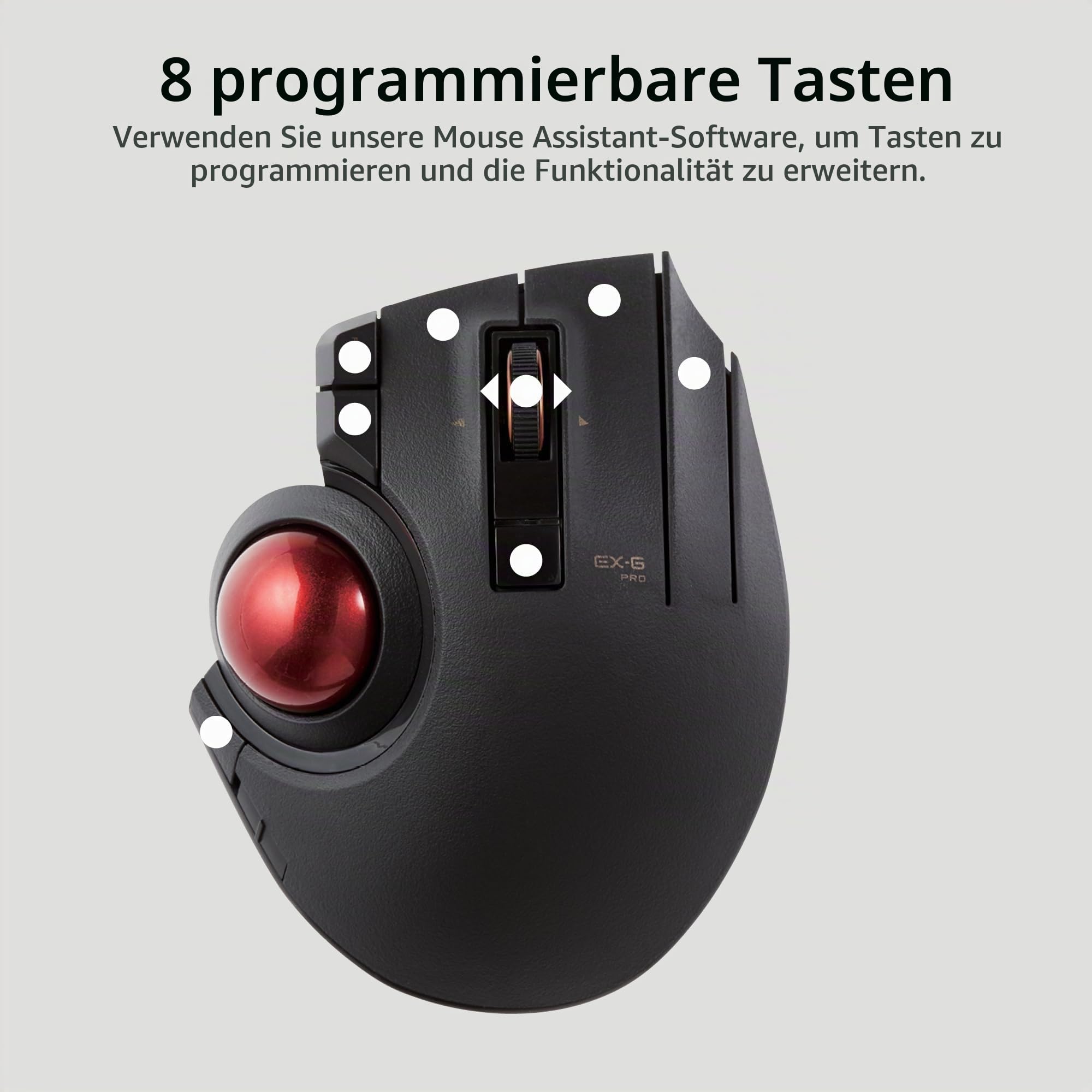 ELECOM Trackball Mouse Wireless, Ergonomic, 3Device Connection, Wired (USB), Bluetooth, Track Ball Mouse, Thumb Control, Compatible for PC, Laptop, Mac, Windows, macOS, EX-G Pro (M-XPT1MRXBK)