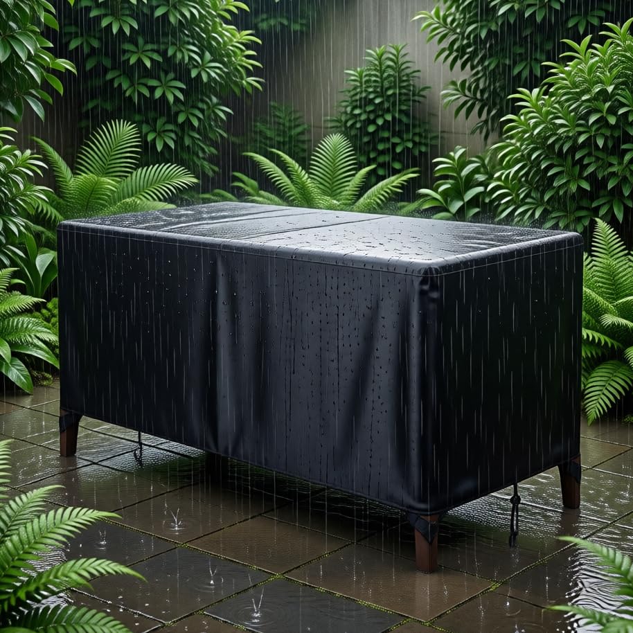 ZDLLDZ Waterproof Patio Furniture Cover 285x55x60 cm Rectangular 420D Heavy Duty Oxford Fabric Garden Table and Chair Set Protector, Rip-Proof Outdoor Sofa Cover, Black