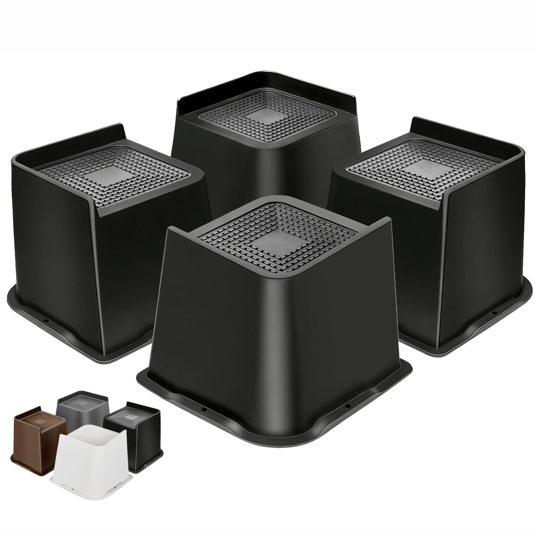 Mixdora Black Bed Risers Heavy Duty 4 Inch Furniture Risers L-Shape Table Riser Chair Raisers Lifter For Sofas Couches Desks Set Of 4 Pack