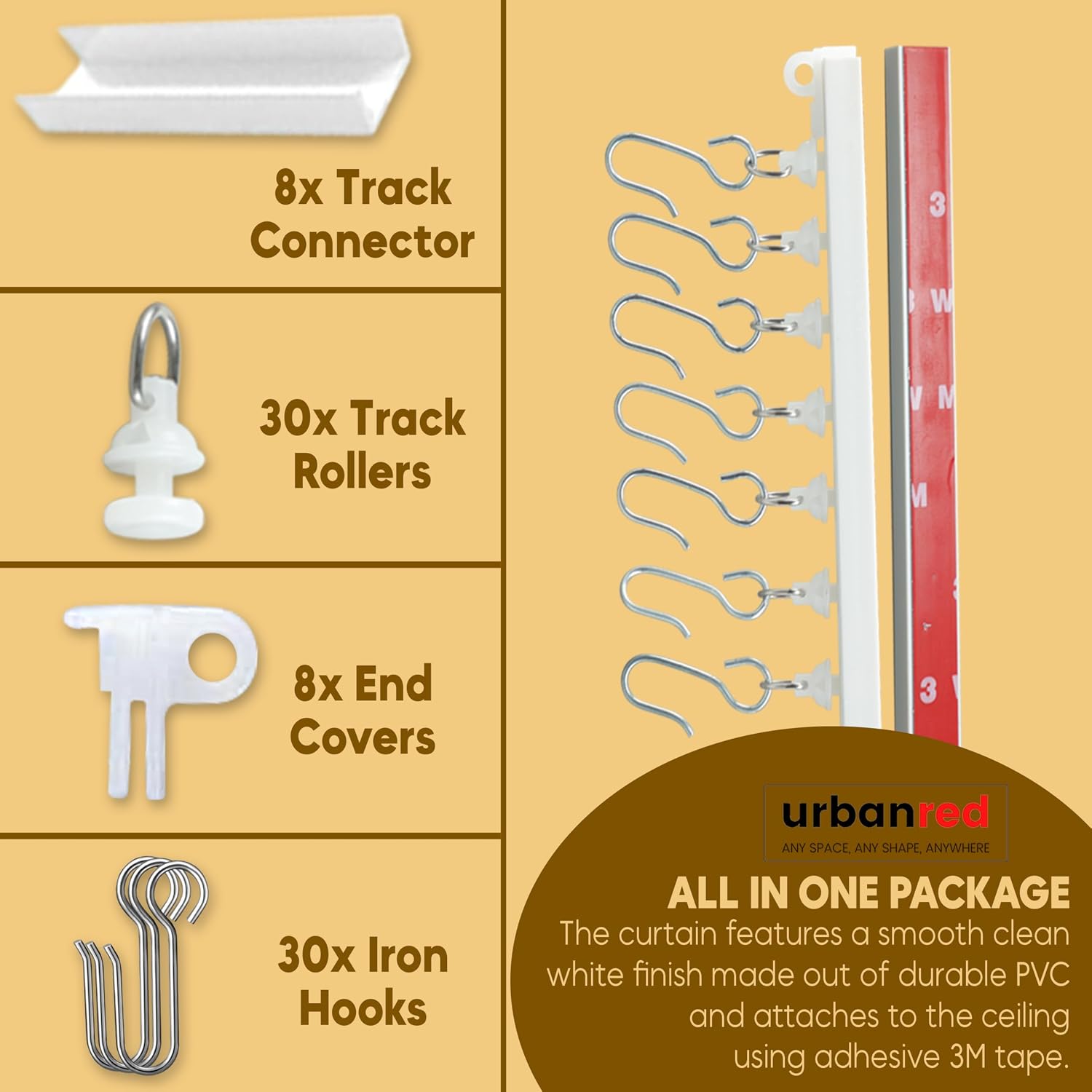 UrbanRed Adhesive Curtain Track Accessory Kit, No-Drill Install Set