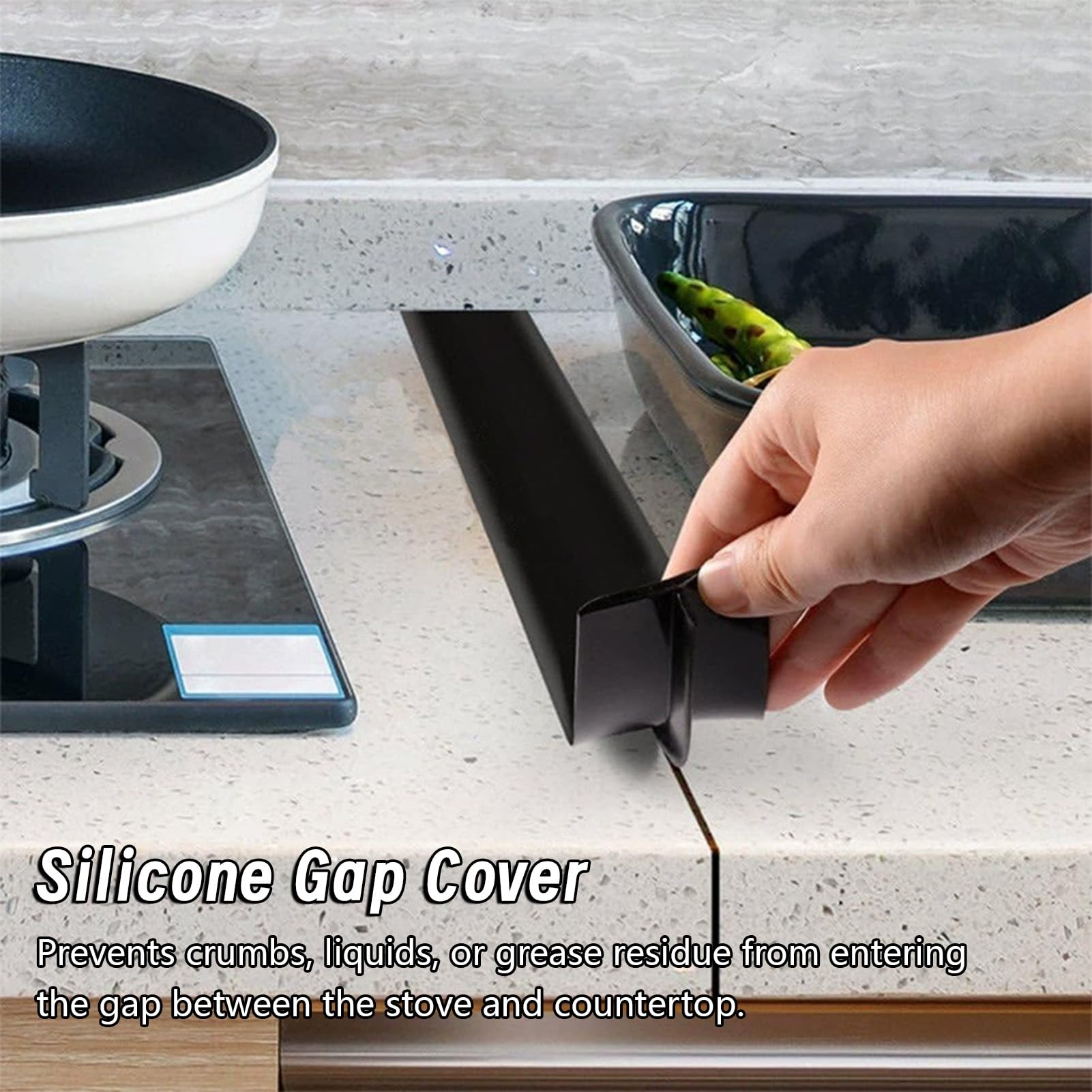 2 Stufa Confezione silicone contatore Gap di copertura, 62 cm lungo bancone Kitchen Gap Filler, Sigilli Spills Tra contatore, Piano cottura, Forno, Lavatrice ed elettrodomestici da cucina(Nero