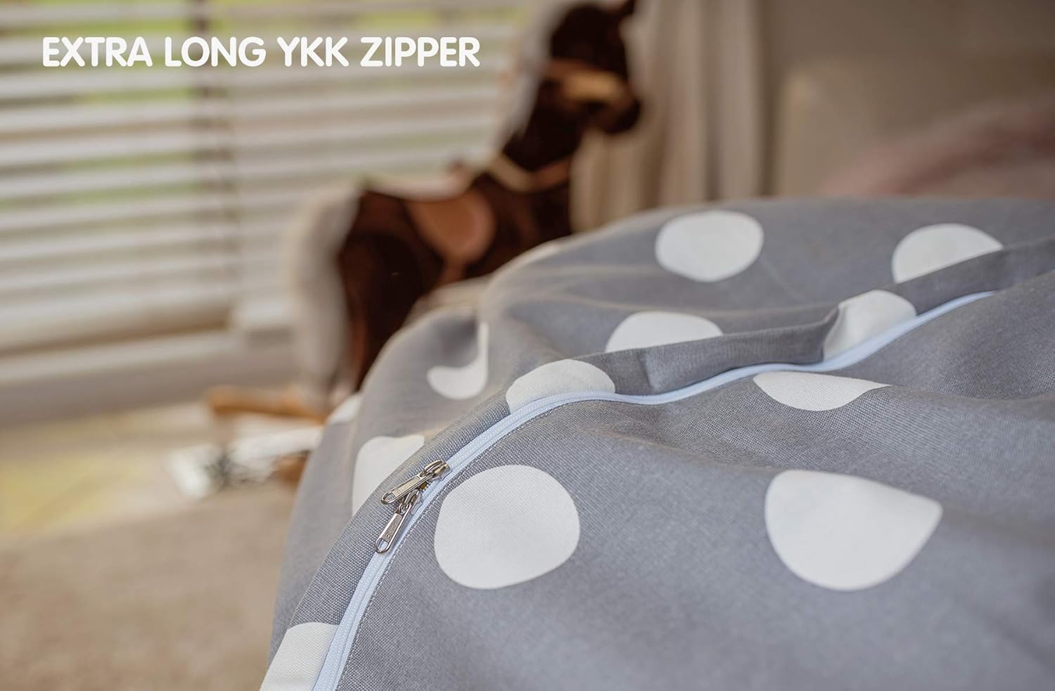 WEKAPO Stuffed Animal Storage Bean Bag Chair Cover for Kids | Stuffable Zipper Beanbag for Organizing Children Plush Toys Large Premium Cotton Canvas (Gray Dot, X-Large)