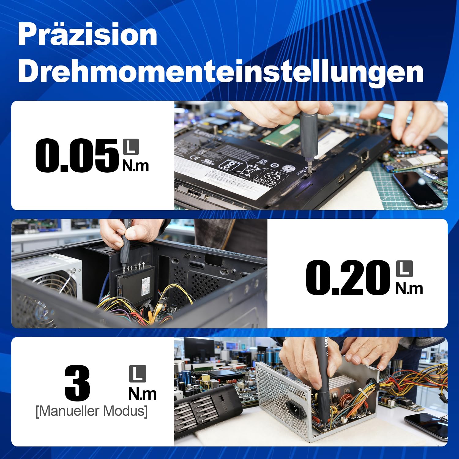 HERZO Mini Elektro Schraubendreher Set, 20 in 1 Präzisions- Elektroschrauber mit Magnetischen Bits, 2 Drehmomentstufen, 5/32 Zoll Sechskant, für Handy, Laptop, Brillen, Uhrenreparatur