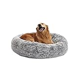 Bedfolks Calming Donut Dog Bed, 36 Inches Round Fluffy for Large Dogs, Anti-Anxiety Plush, Machine Washable (Dark Grey, Large) 36.0"L x 36.0"W x 8.0"Th Dark Grey