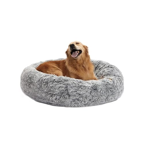 Bedfolks Calming Donut Dog Bed, 36 Inches Round Fluffy for