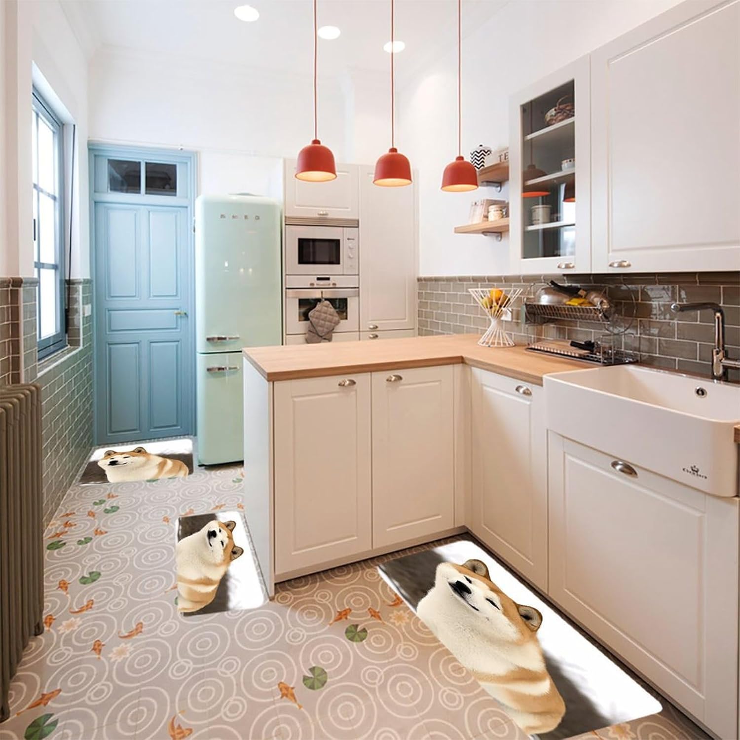 Akita Kitchen Rugs Sets of 3 Washable Non Slip Kitchen Rug Water Resistant Carpet Piece Anti Fatigue Kitchen Mats Soft Comfort Standing Mat Modern Area Rug