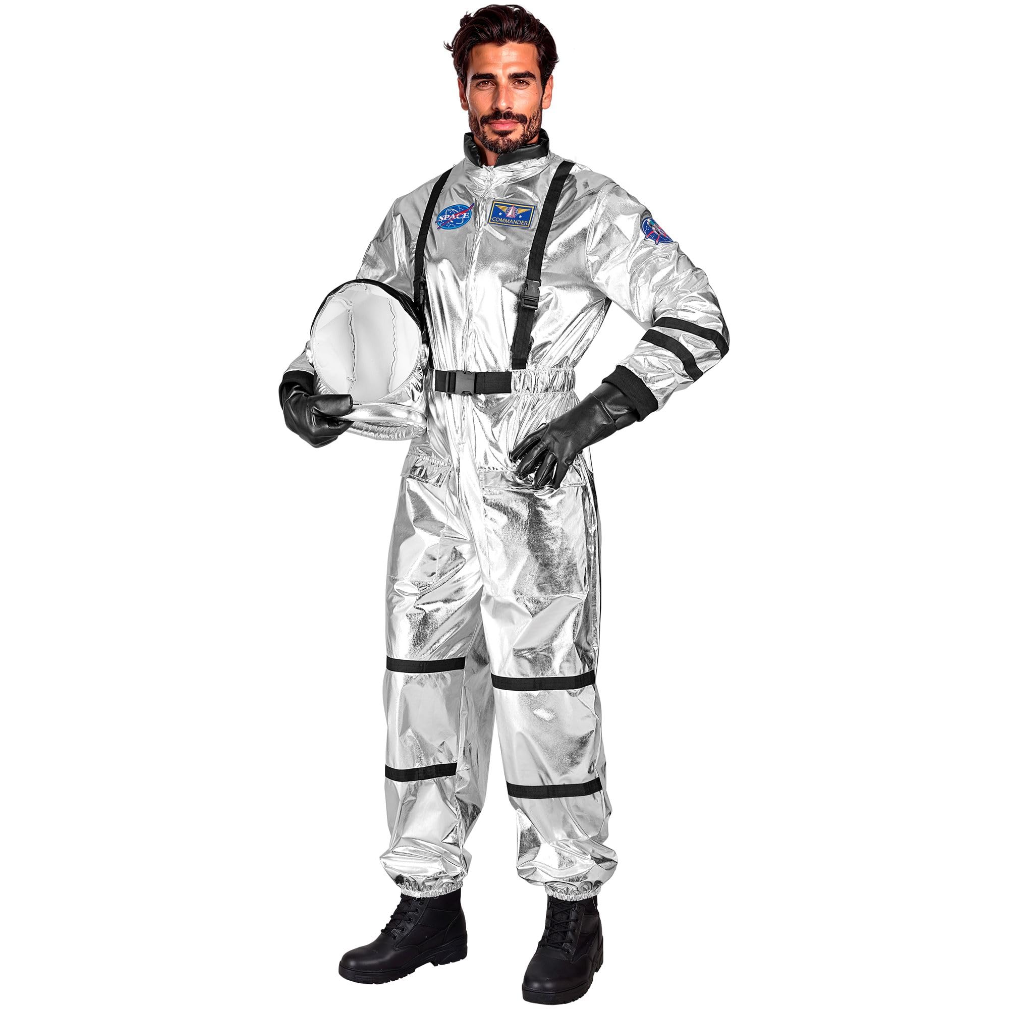 W WIDMANN MILANO Party Fashion - kostium astronauty dla mężczyzn | Kombinezon z hełmem, strój kosmiczny na karnawał, imprezę tematyczną i kosmiczne przygody