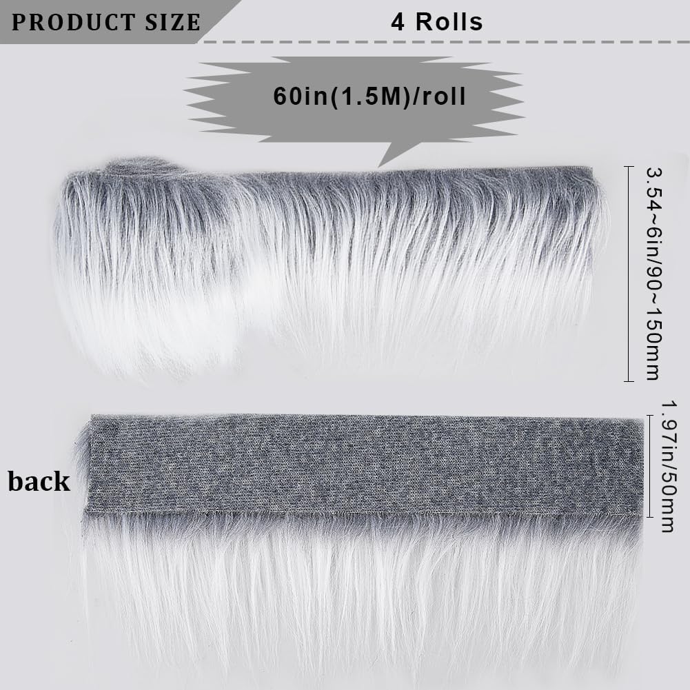 GORGECRAFT Shaggy Plush Faux Fur Fabric Precut Strips 2x240inch Fluffy Fuzz Craft Sewing Fur Cuts for DIY Halloween Christmas Winter Costume Gnome Beard Hair Cosplay Dwarf Rugs Decoration Light Grey