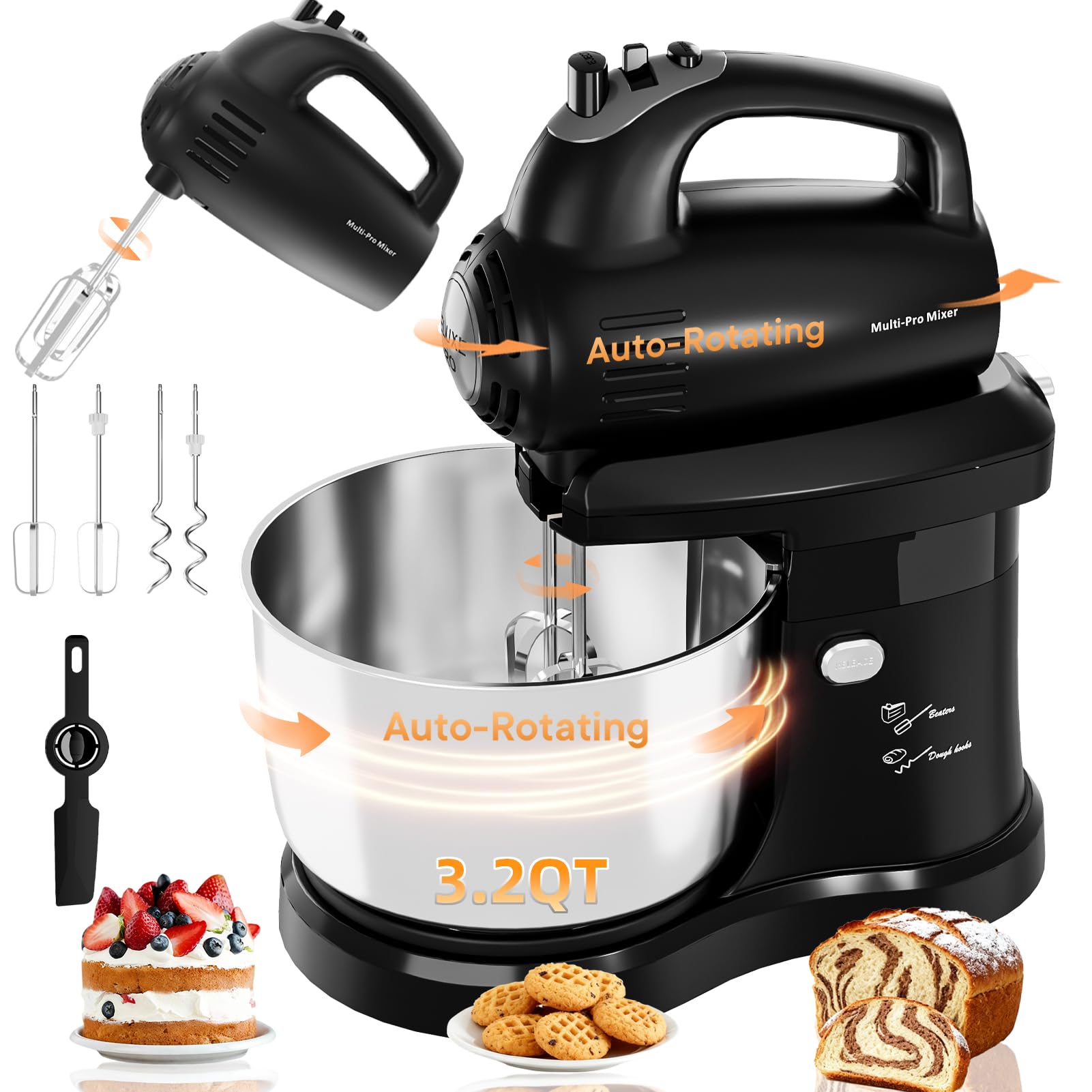 Stand Mixer Hand Mixer Kitchen Electric - 2-IN-1 3 2 QT Auto-Rotating Bowl Beater Tilt-Head Small Standing Mixer