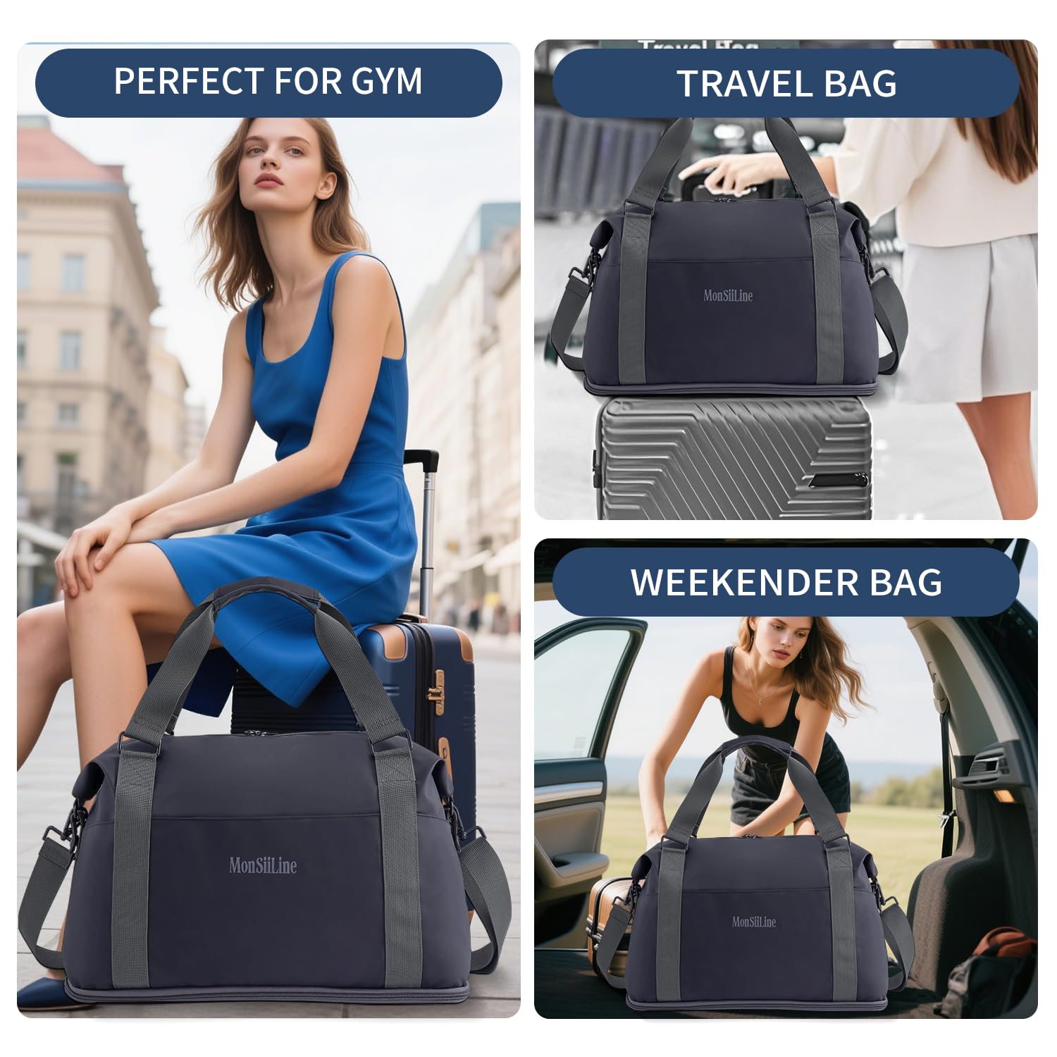 Foldie - Bolsa de viaje expandible, bolsa de gimnasio con compartimento para zapatos, bolsas de entrenamiento para gimnasio con correas, bolsa de viaje para fin de semana durante la noche