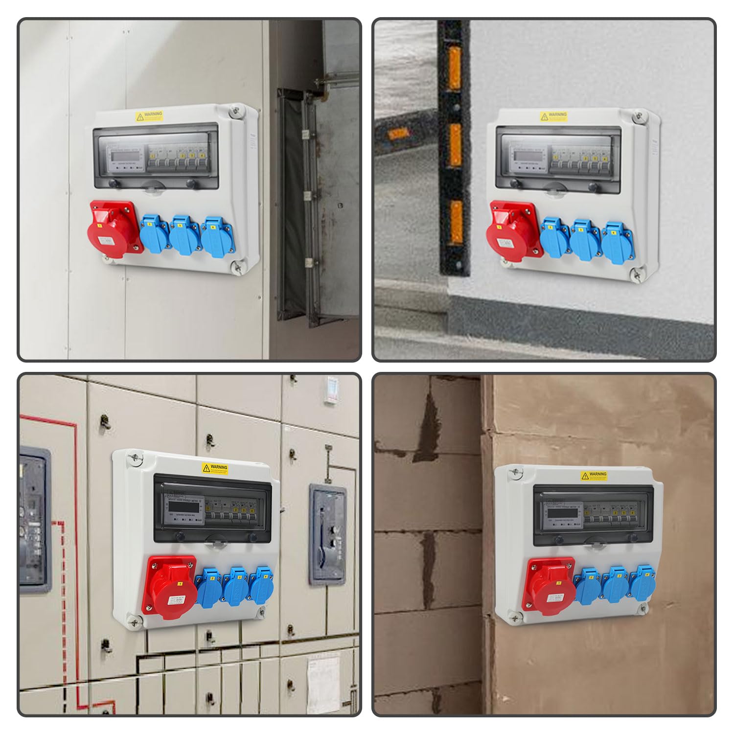 Randaco Distributore da parete con contatore elettrico a 3 fasi e MCB, 5 poli, con 3 prese Schuko e presa CEE 32 A, distributore di corrente per interni ed esterni