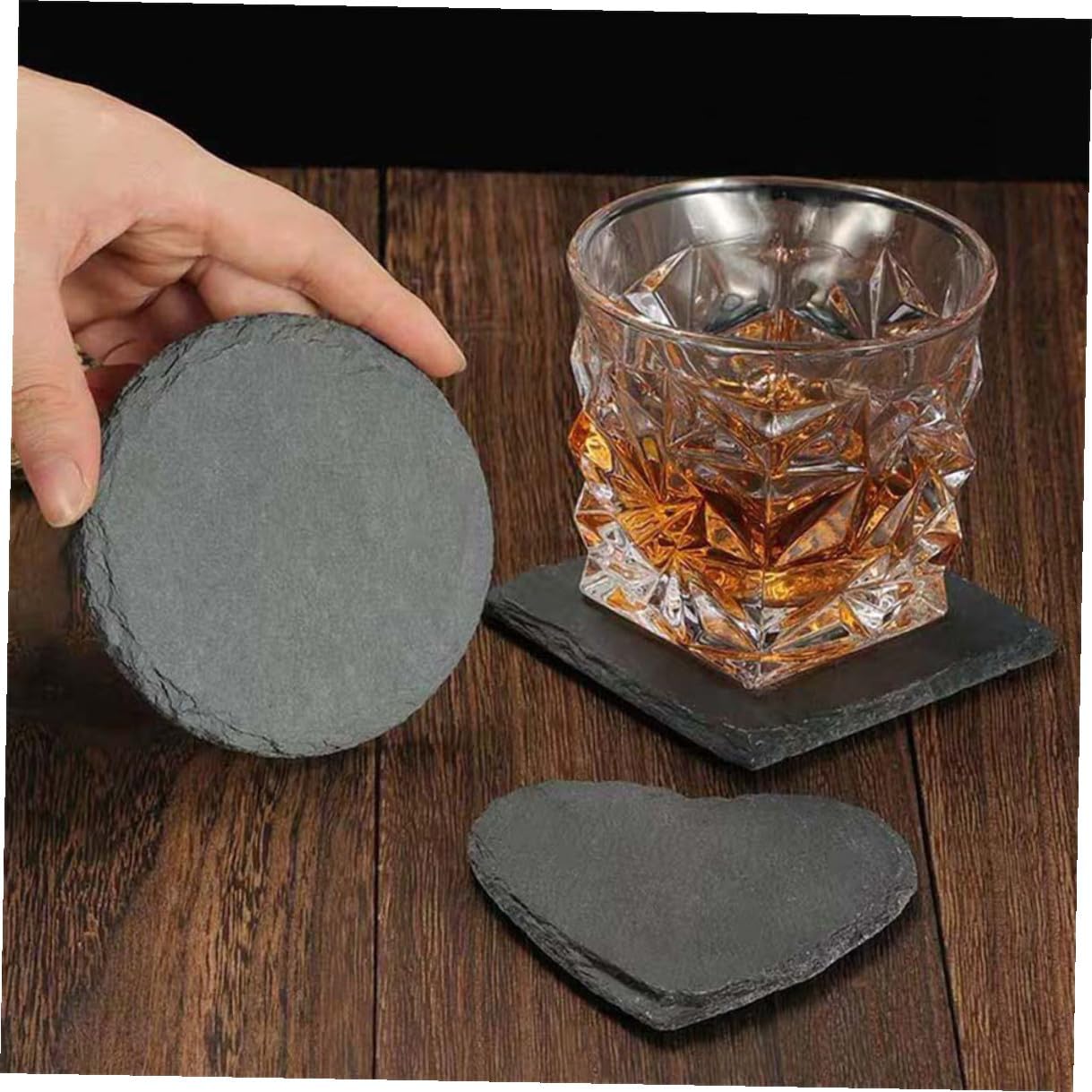 NUOBESTY 12Pcs Square Stone Drink Coasters with Non-Slip Heat Insulation Bottom Cup Pads for Bar Kitchen Dining Table Home Use Scratch-Resistant Table Mats 12pcs