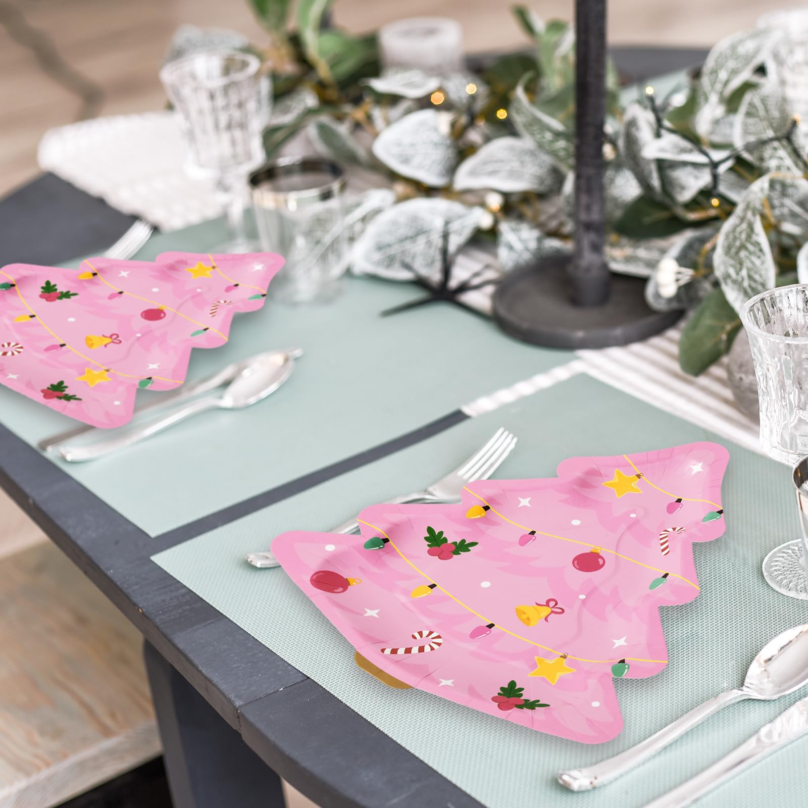 JarThenaAMCS 50 platos de papel de Navidad, platos desechables para árbol de Navidad, platos desechables para Navidad, fiesta de invierno, suministros de vajilla