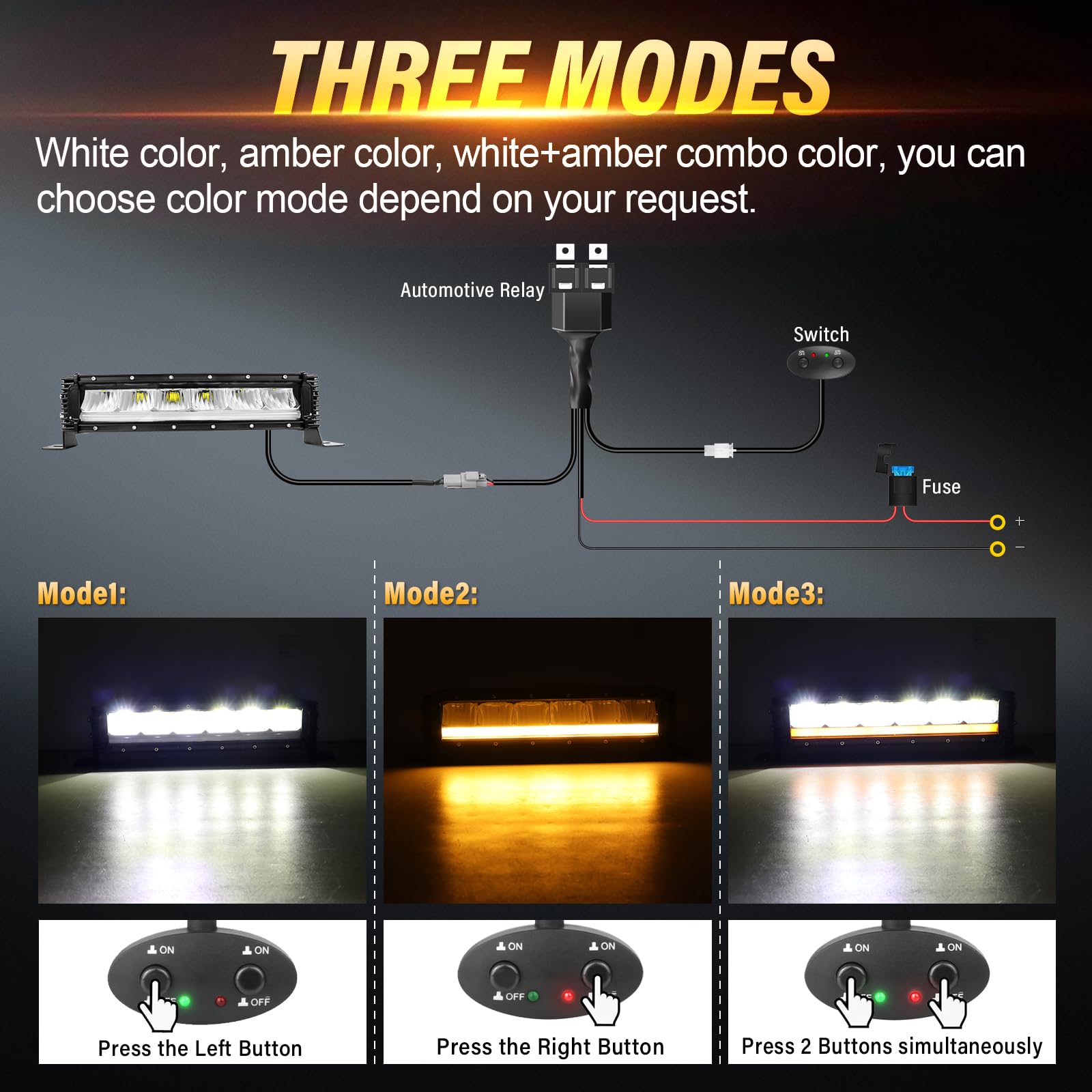 AUXTINGS 33 cm 40 W listwa świetlna LED z bursztynowymi światłami DRL, rząd świateł terenowych 4x4, antyodblaskowa, wiązka kombi IP67 z zestawem okablowania do pojazdów ciężarowych SUV ATV UTV łódź