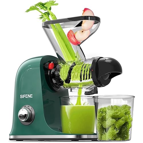 SiFENE Cold Press Juicer Machine, Slow Masticating Juicer, Vegetable and Fruit Juice Extractor Maker Squeezer, Easy to Clean, BPA Free, Green