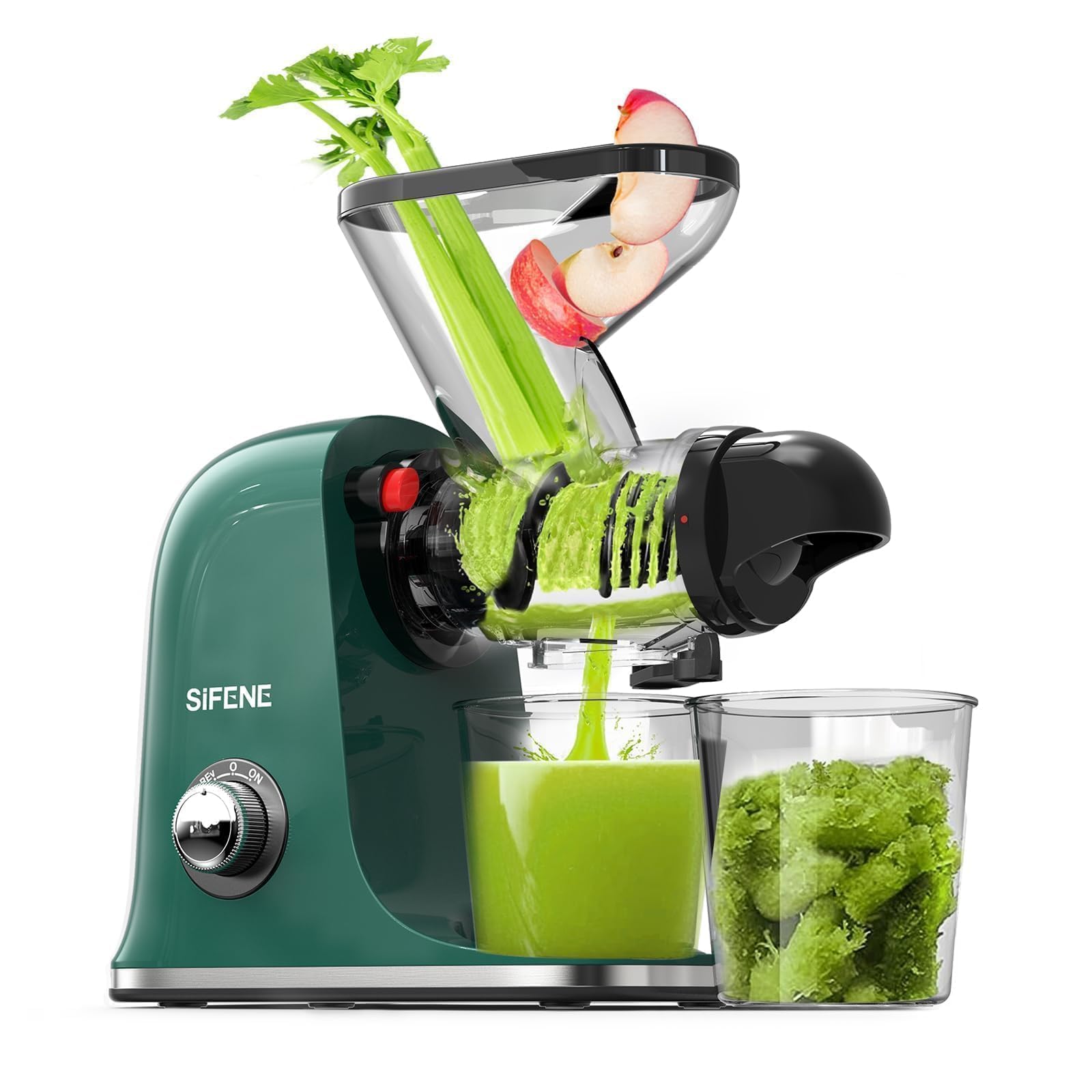 SiFENE Cold Press Juicer Machine, Slow Masticating Juicer, Vegetable and Fruit Juice Extractor Maker Squeezer, Easy to Clean, BPA Free, Green