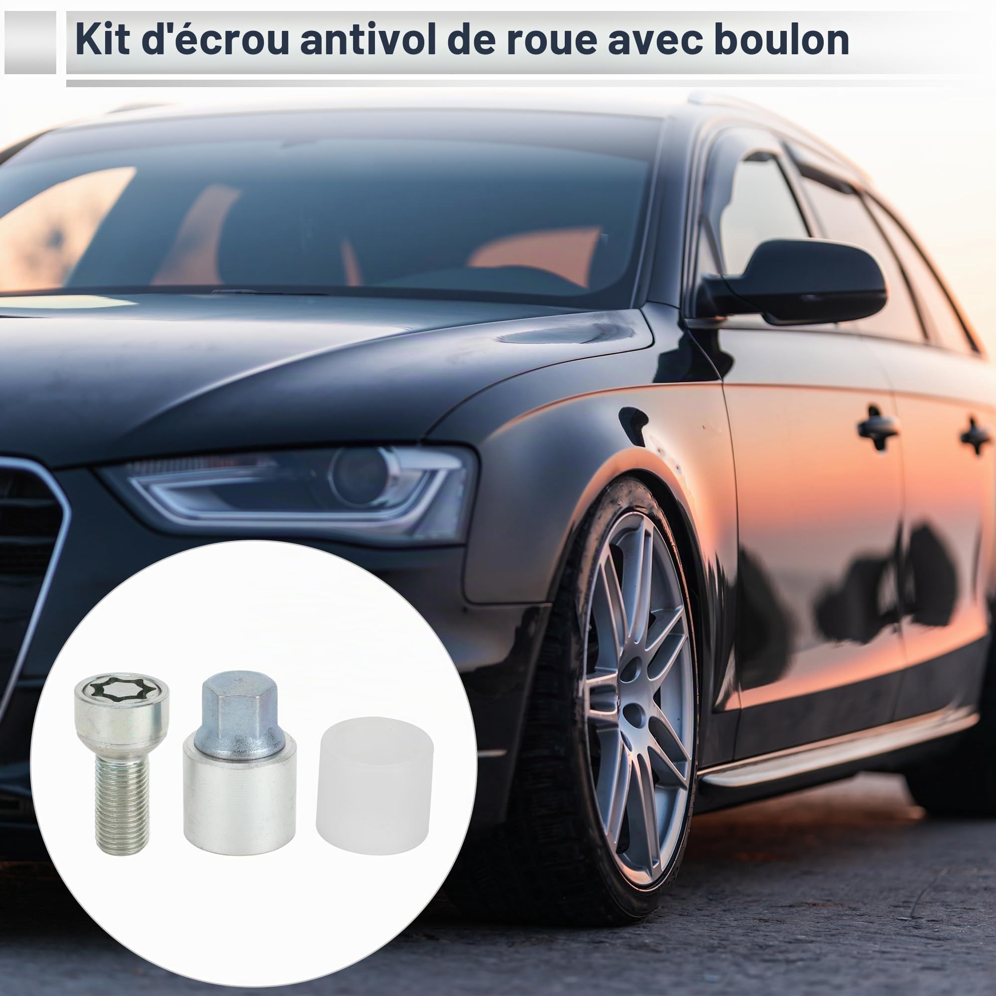 Kit De Boulons De Verrouillage De Roue Pour Audi A4L 1 Ensemble | Type X, Argent, Acier, Hauteur 42.5mm, Diam. Ext. 29mm, Diam. Int. 24mm, Pour Audi A5 A6L Q2L Q3 Q5 Q7 A8