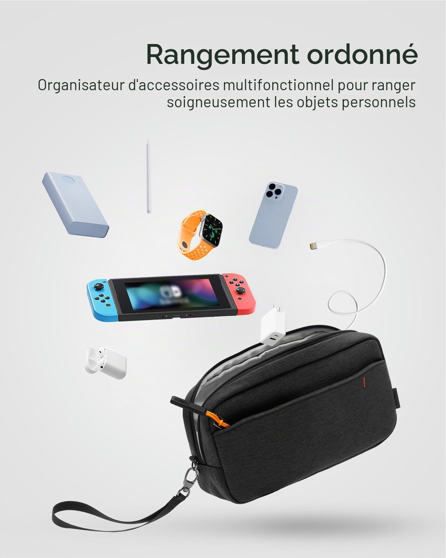 Inateck Sac de Rangement Câbles,Sac de Voyage Organisateur résistant aux éclaboussures, Pochette pour Accessoires électroniques, Compatible avec la Souris,Les câbles,l'alimentation Mobile, la clé USB