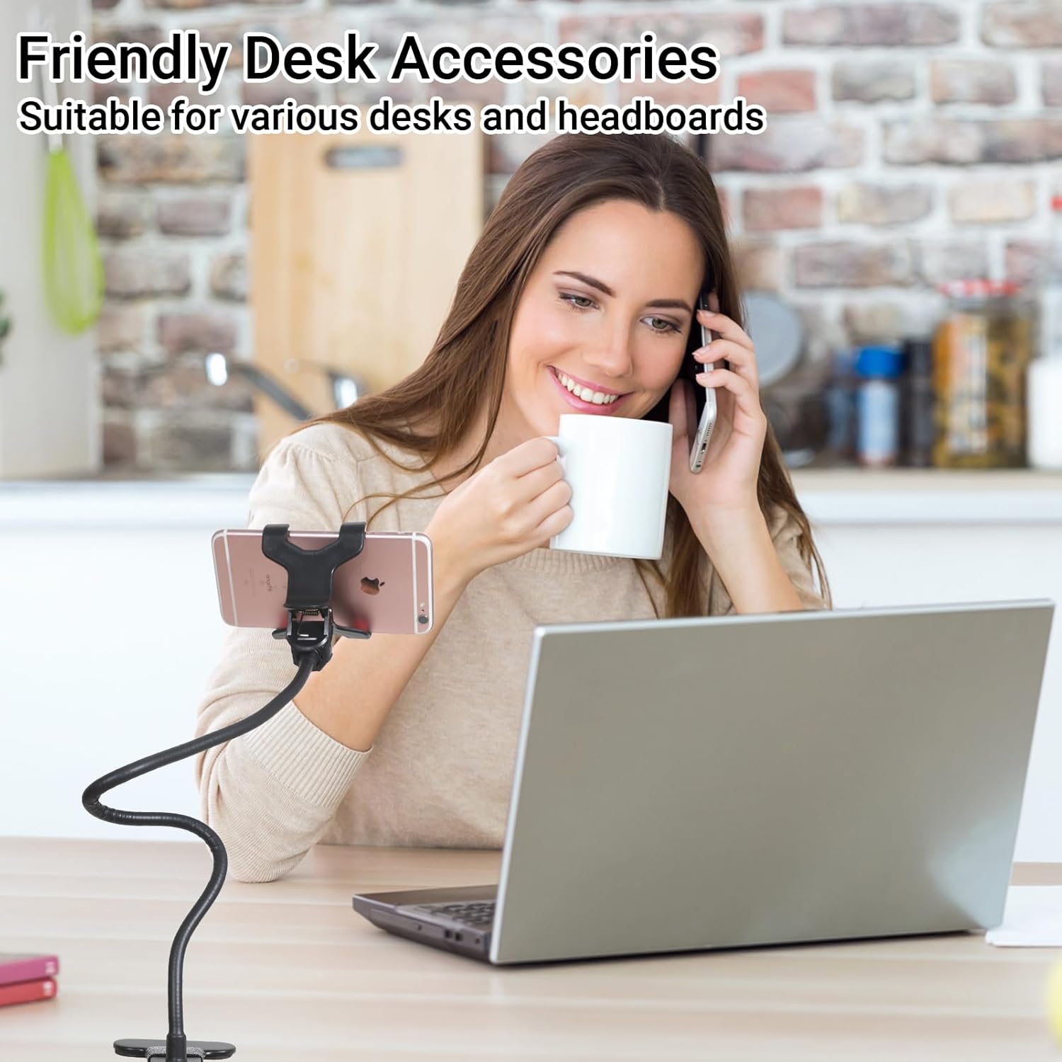 Gooseneck Bed Phone Holder, Flexible Long Arm Clip On Phone Holder for Bed, Desk, Headboard, Bedside, 360 Adjustable Cell Phone Clamp Mount Stand, All 4-7" Cellphone - Image 6