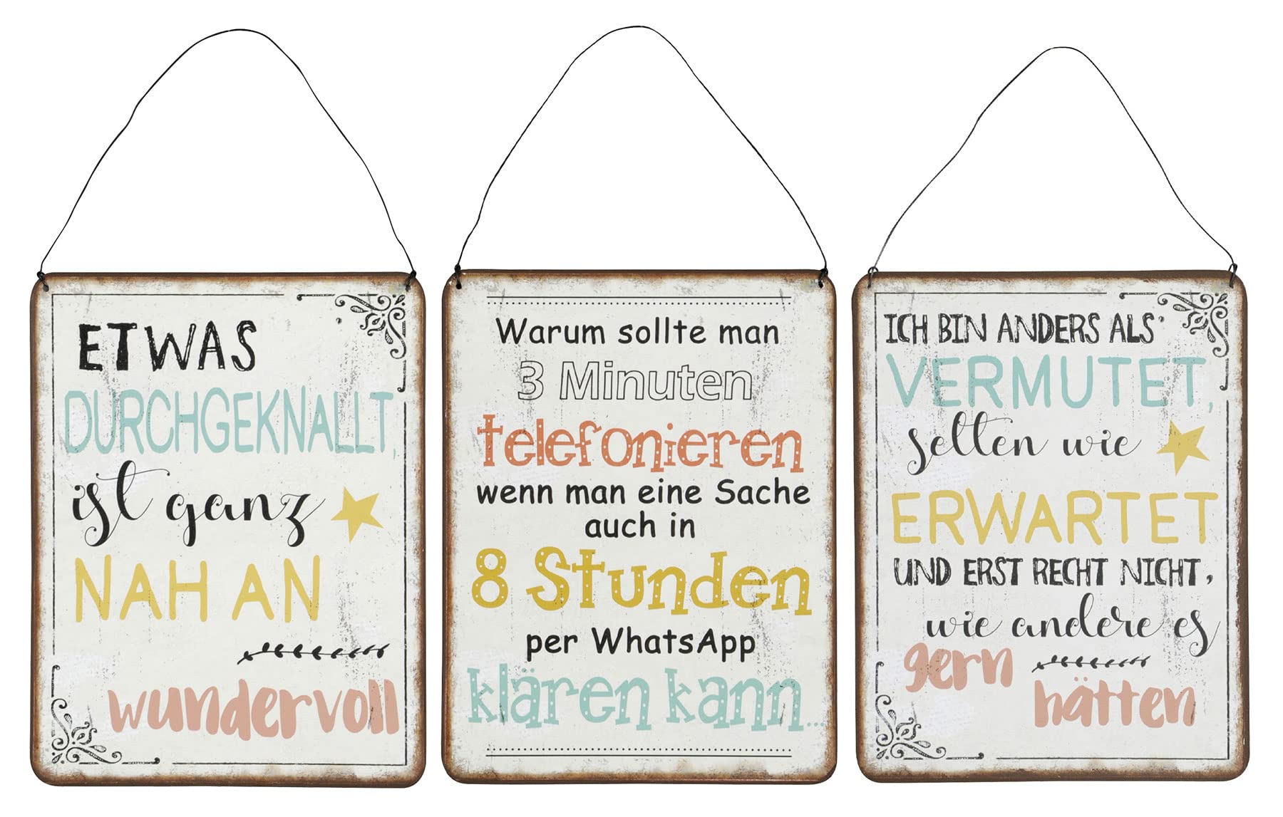 Levandeo Targhette Metalliche 15cm Con Proverbi Divertenti - Set Da 3 Decorazioni Da Parete Originali