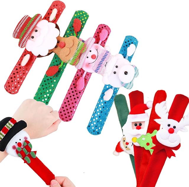 ATBEAMEN 8pcs Xmas Snap Bands Slap Bands Xmas Stocking Fillers for Kids Boys Girls Xmas Presents, Snap Bracelets Slap Wristbands Xmas Gifts for Kids Xmas Party Bag Fillers Toys, ATB-PPQ-QQ