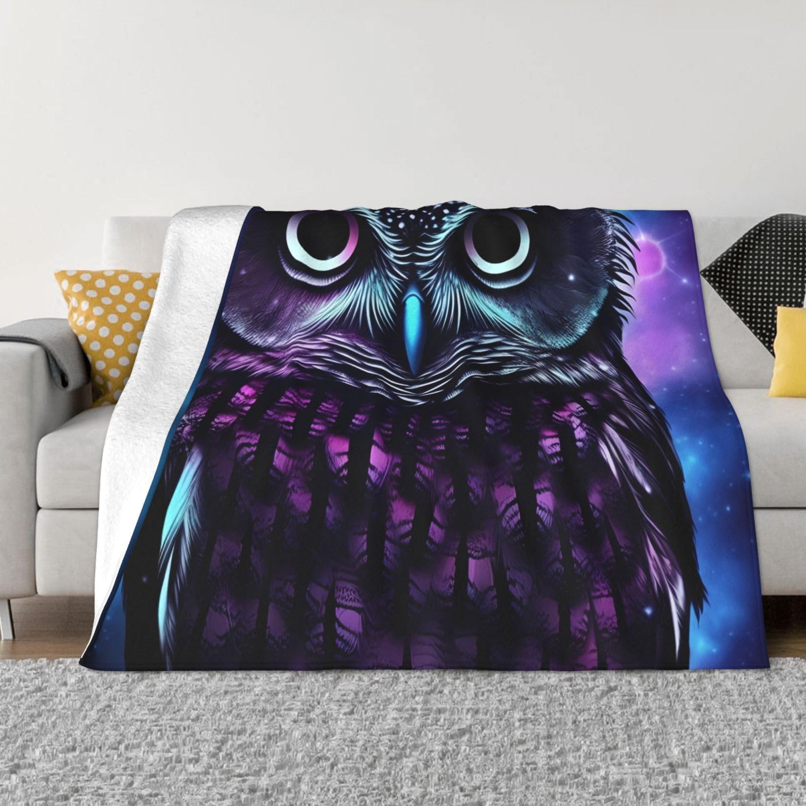 KLOPH Purple Owl Throw Blanket 40"x30" Flannel Fluffy Warm Blanket for Couch, Reversible Plush Blankets for Bed, Comfy Fuzzy Blanket for Sofa, Plush Lightweight-Blankets for All Season