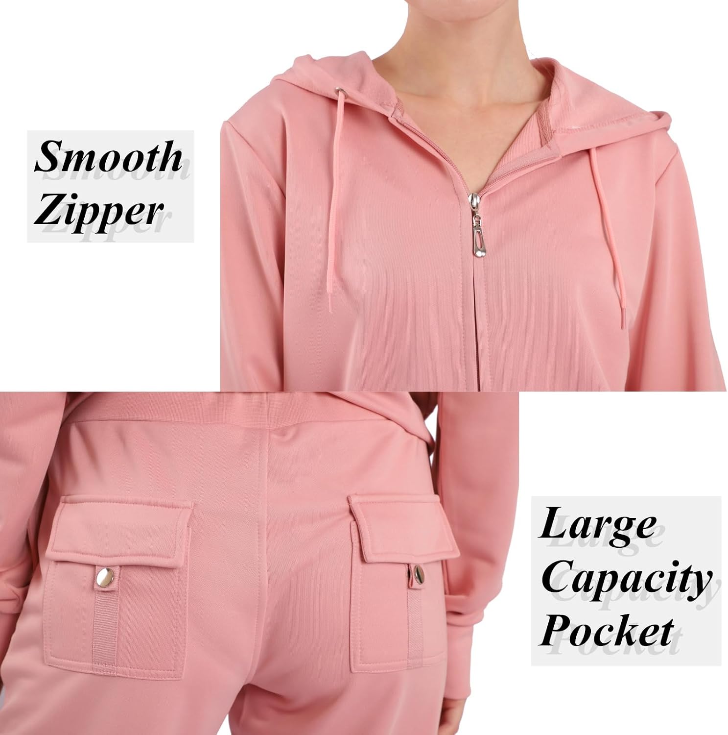 LeeHanTon Tracksuit Sets for Women 2 Piece Lightweight Sweatsuit Casual Zip Up Hoodie and Sweatpant Jogging Suit Set