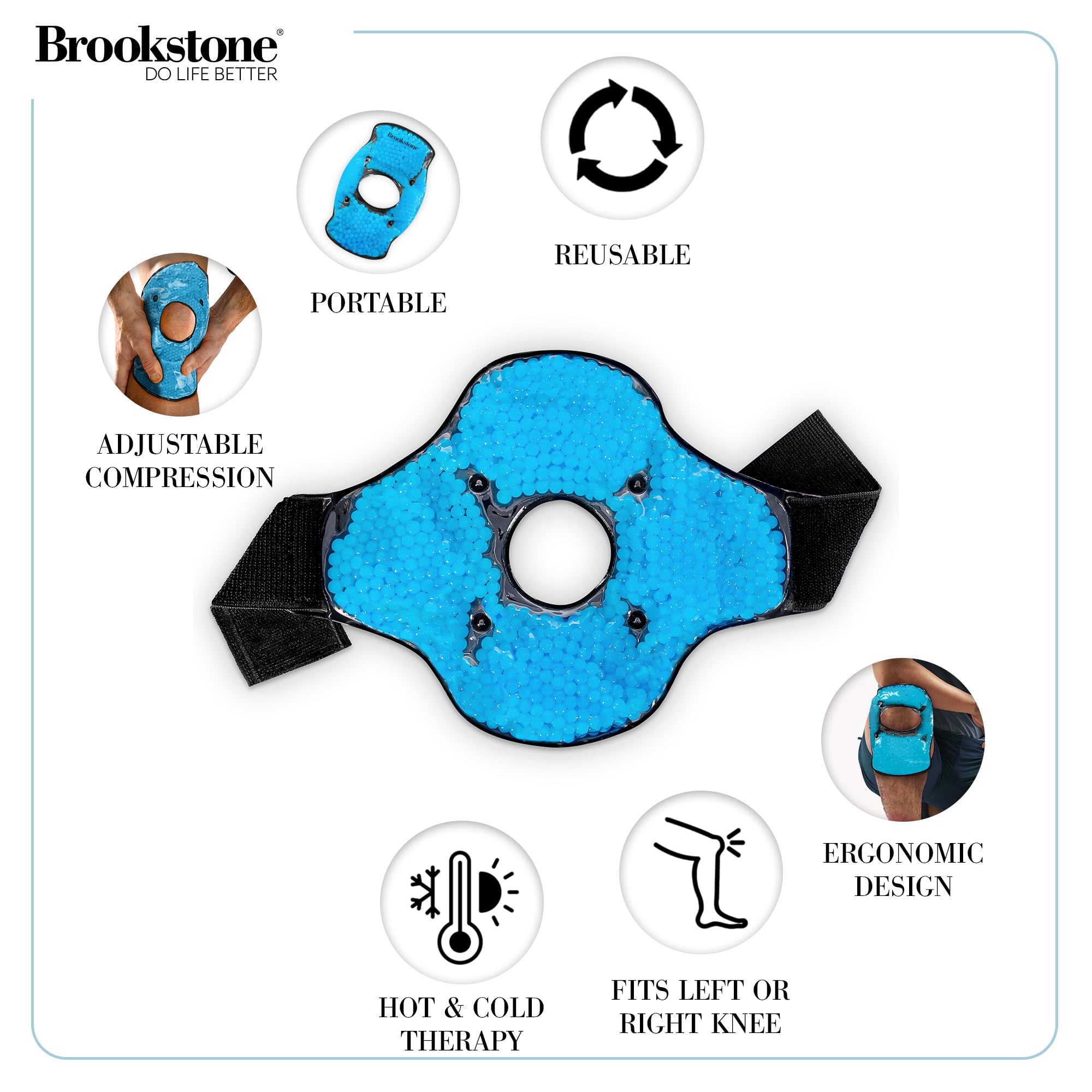 Brookstone Therapeutische Kniebandage mit schnell wirkenden und sicheren Kieselsteinen, wiederverwendbare Heiß- und Kaltpackung für Knie und Gelenke, durchdringende Schmerzlinderung bei Beschwerden,