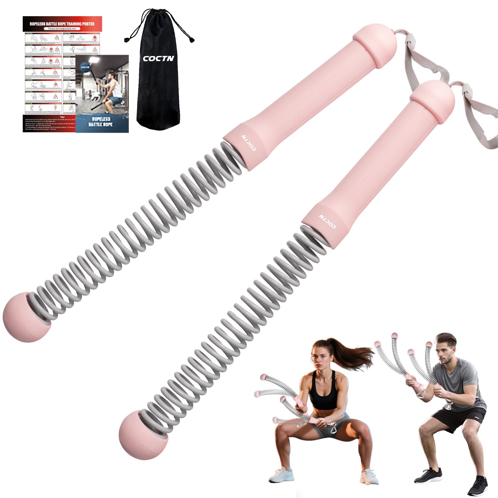 Cuerdas de batalla sin cuerda pesadas, cuerda de entrenamiento resistente para gimnasio en casa con póster de entrenamiento, cuerda ejercitadora de brazo portátil para construcción de fuerza