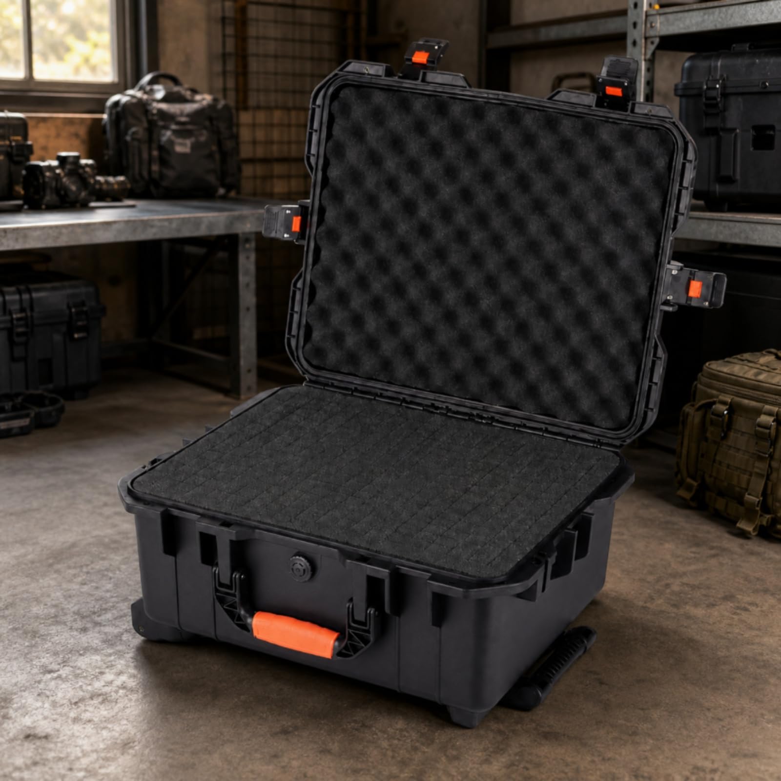 Maletín Rígido Seguro Maletín Protector con Pestillos Portable Estuche Rígido para Rescates, Viajes, Sin Asa Retráctil con Espuma De Rejilla