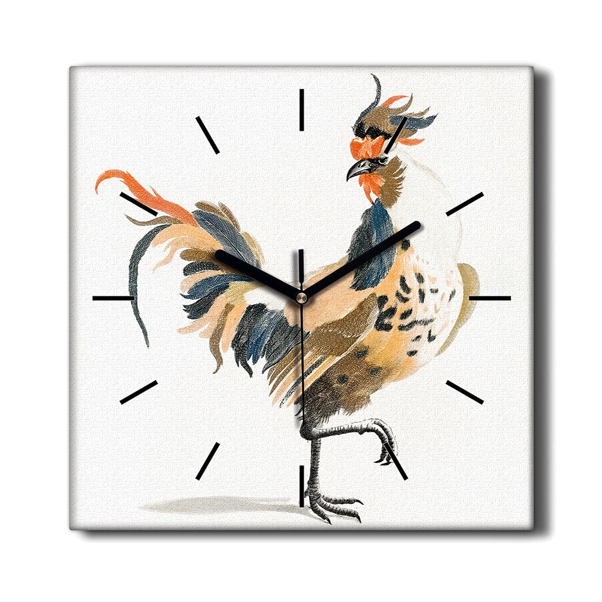 Horloge murale decoration toile coq oiseau decoration murale salon 30x30 cm