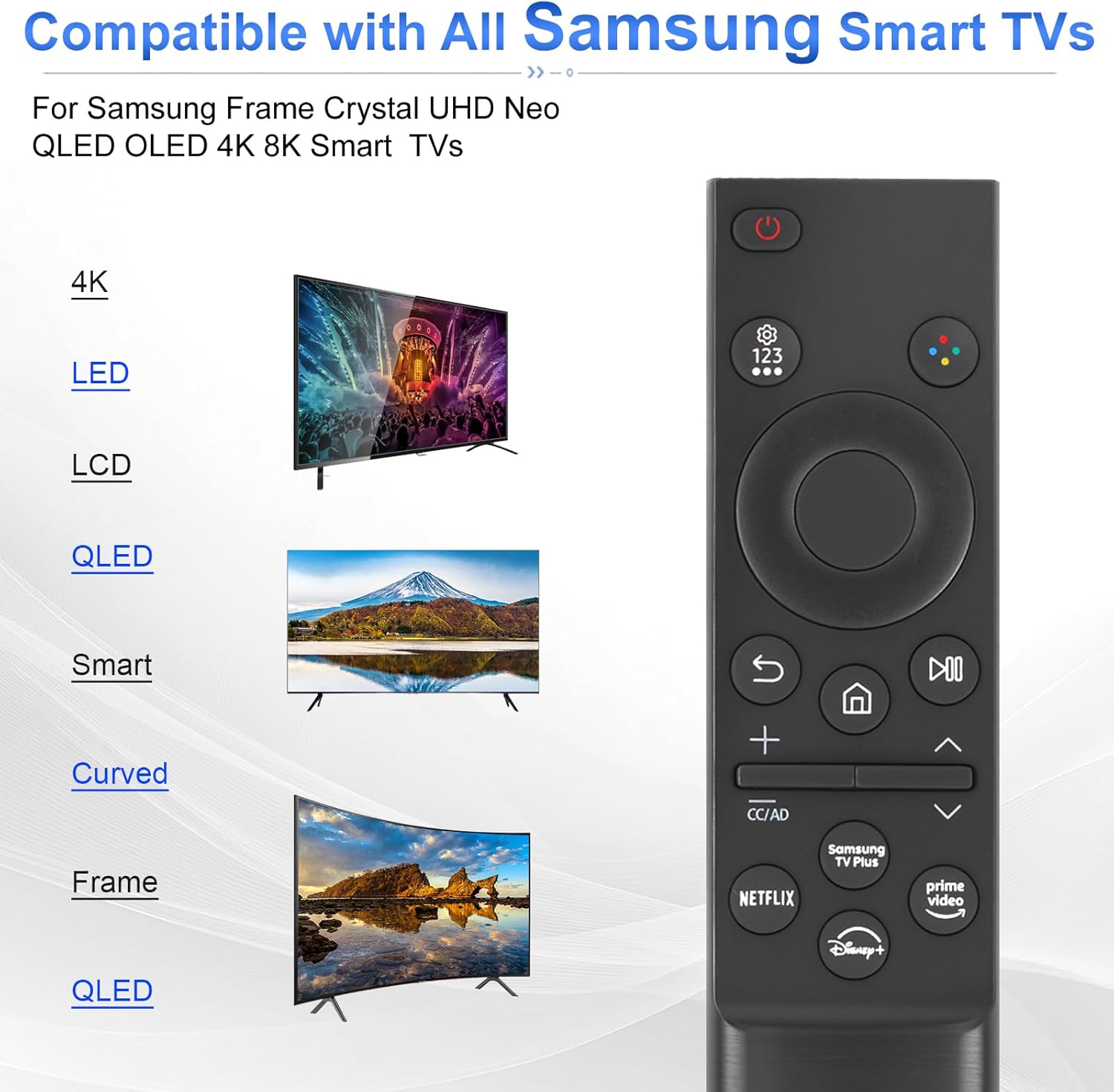 2PCS Nmaayss Replacement Remote for Samsung Smart TV Remote, Compatible with All Samsung Smart TV, LED, LCD, HDTV, 3D, Frame Curved QLED TVs