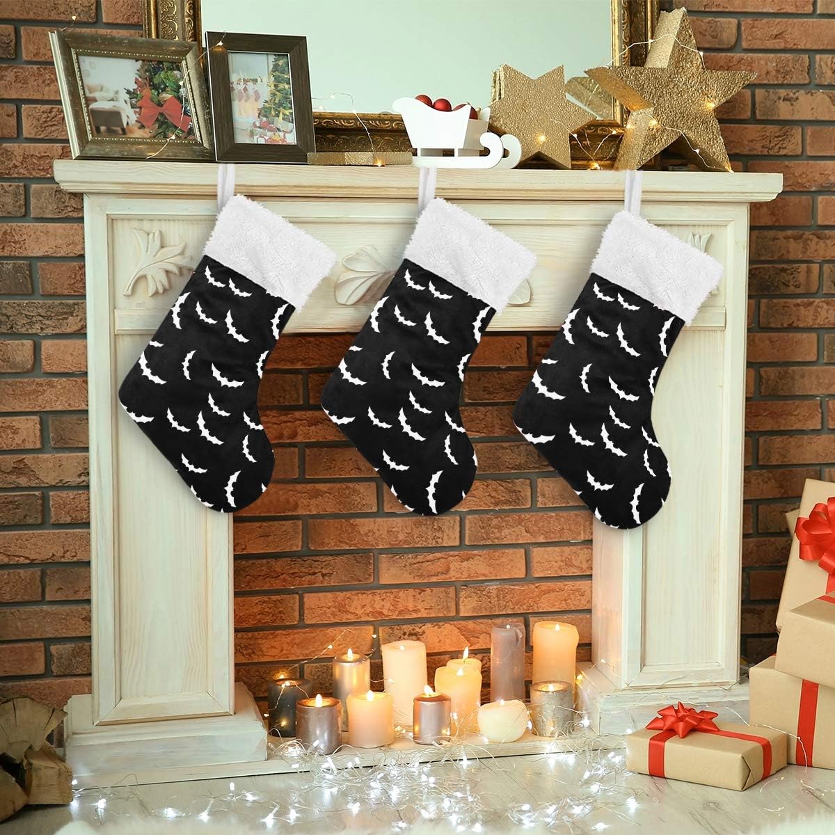Mint Green Bat Silhouette Christmas Stocking with Plush Cuff