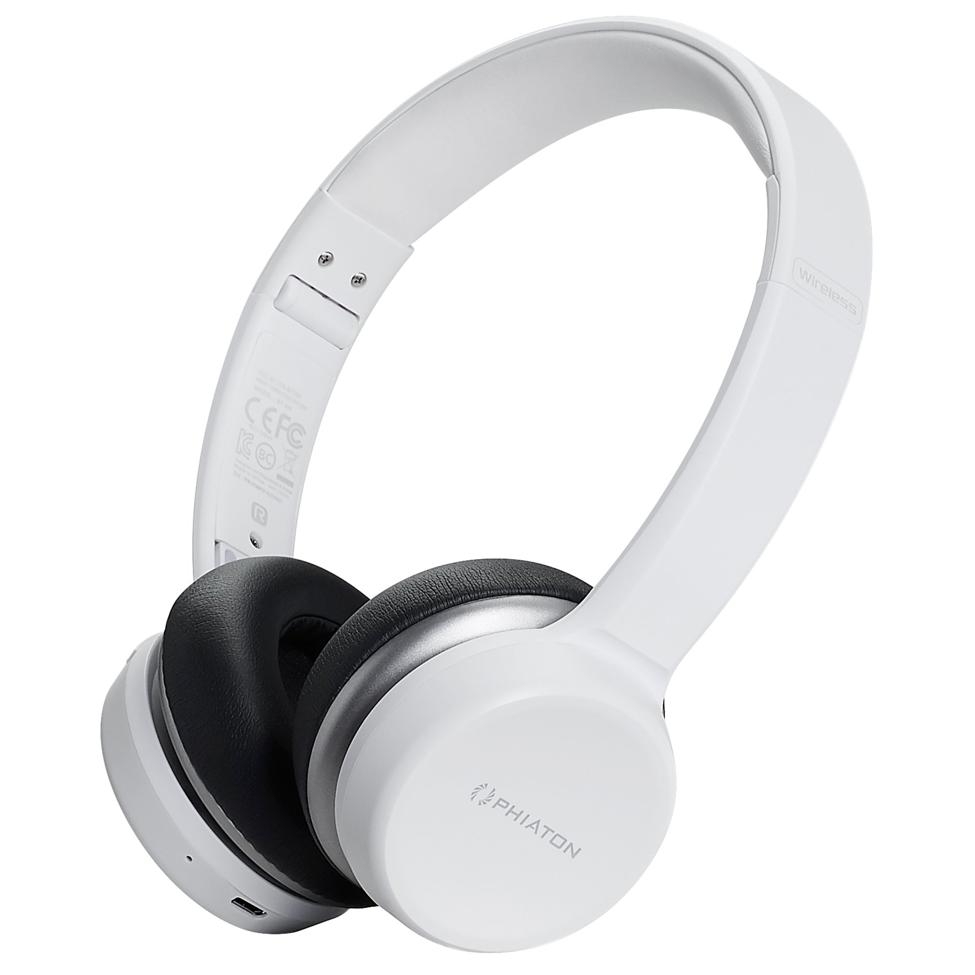 Phiaton BT 390 on Ear Hi-Fi Stereo Wireless Bluetooth Headphones, Foldable, Noise Isolation, EverPlay-X Wireless Headset, 30 Hours Play Time, with Deep Bass Stereo and Mic, White