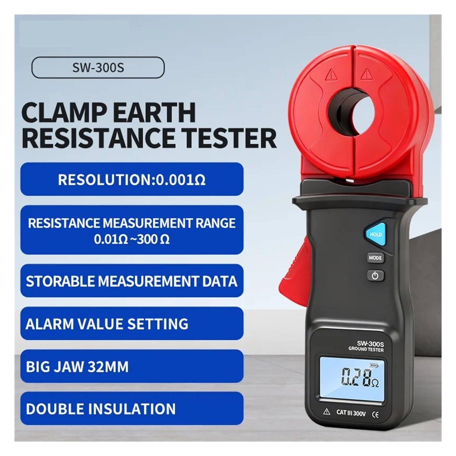 Tester di resistenza terra a pinza LCD, misuratore tensione for circuiti protezione contro i fulmini, megaohmmetro digitale, tester più Accurato