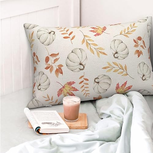 Miniatura 3 de Juego de 2 fundas de almohada de otoño de 12 x 20 pulgadas, diseño de calabaza y hoja de arce, fundas de almohada decorativas de lino para otoño,