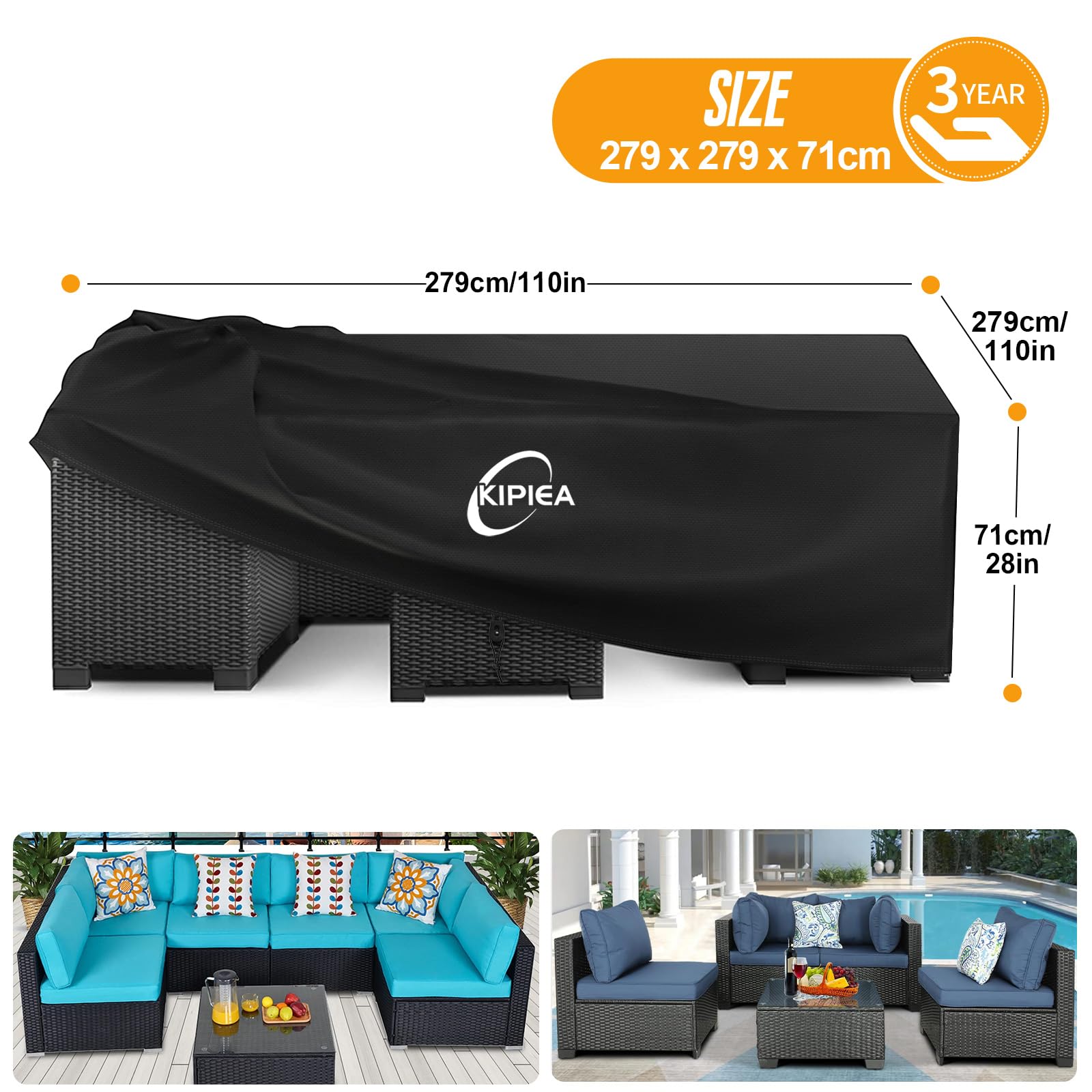 Kipiea Large Outdoor Garden Furniture Covers Waterproof, Patio Furniture Covers Windproof - Image 2