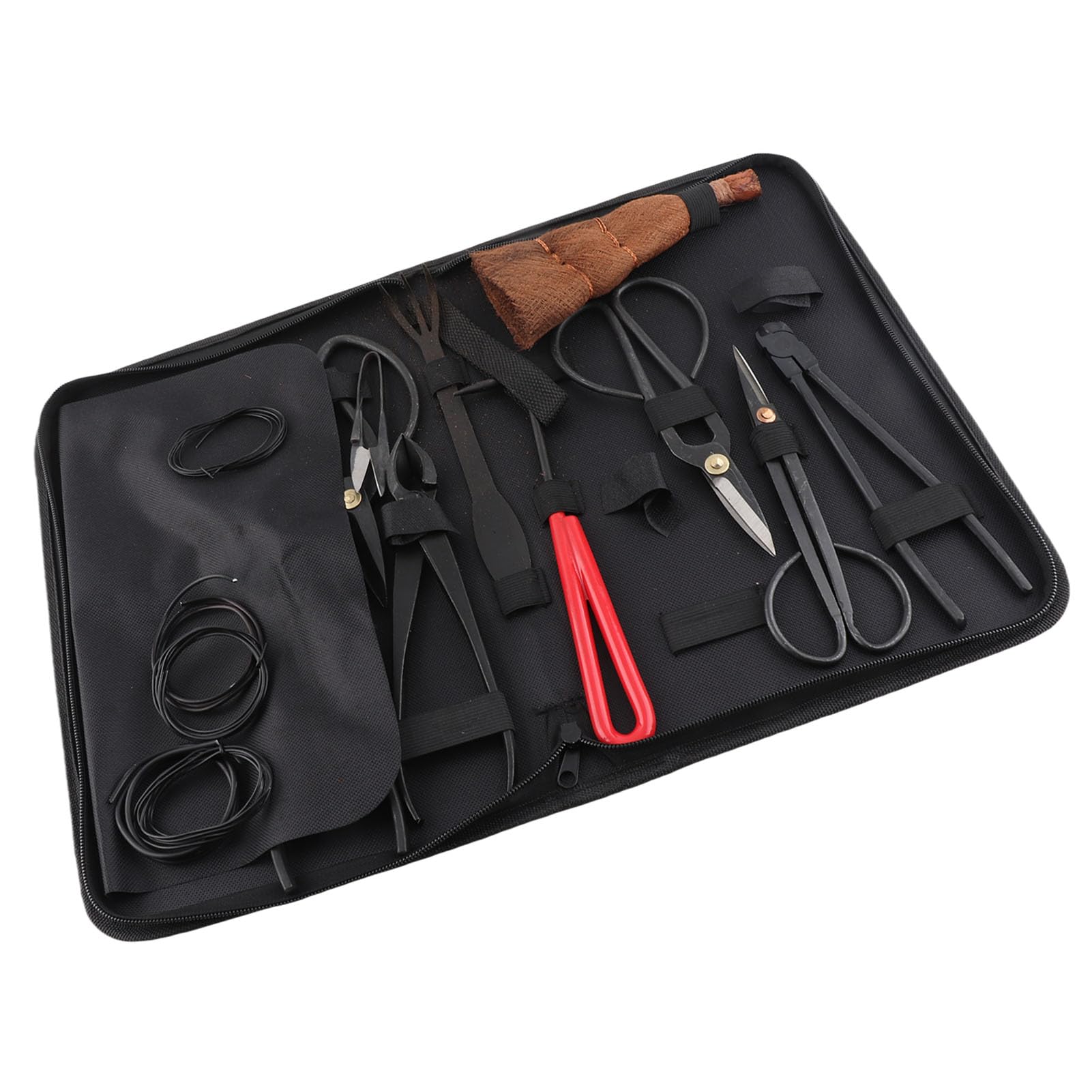 Qcwwy Bonsai-Werkzeug-Set, Bonsai-Trimm-Set, Schnittwerkzeuge, Werkzeug-, Gartenwerkzeug- aus Kohlenstoffstahl mit Nylon-Aufbewahrungstasche für die -Pflege,