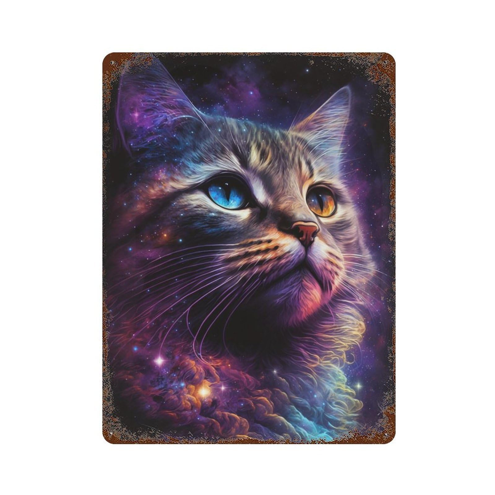 Cosmic Cat Portrait-53 15.7"x11.8" Vintage Rust Metal Sign, Classic Wall Plaque for Office, Studio And Wall Decor